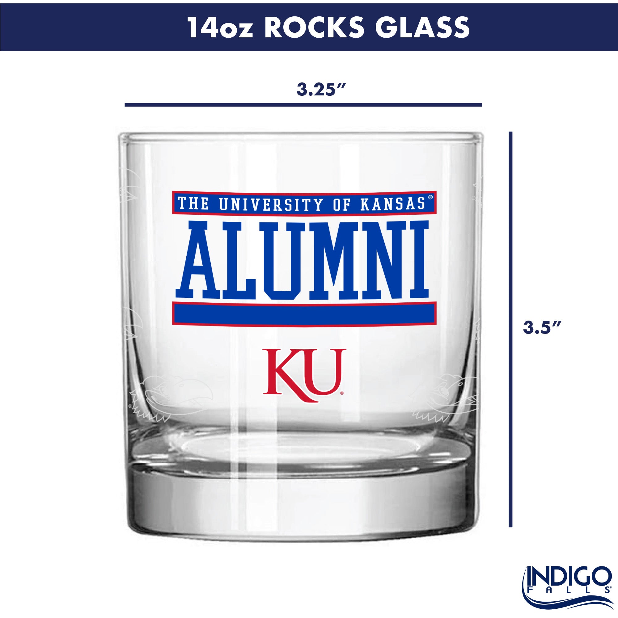 Set of 2 Kansas Jayhawks 14oz Alumni Rocks Glasses
