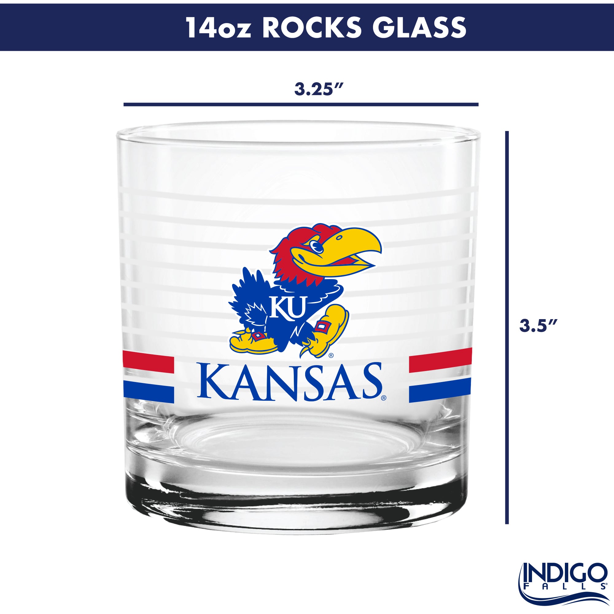 Set of 2 Kansas Jayhawks 14oz Ring Rocks Glasses