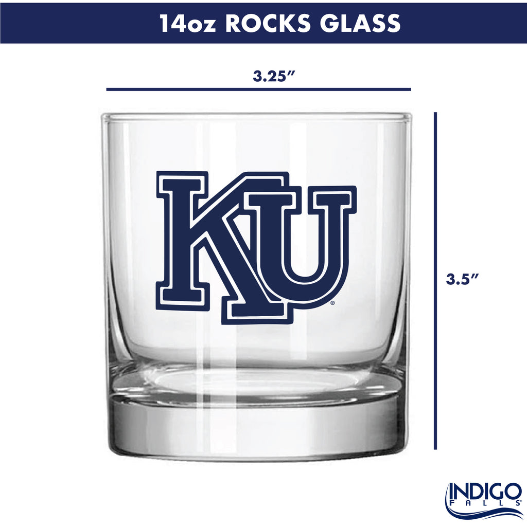 Set of 2 Kansas Jayhawks College Vault Sketch 14oz Rocks Glasses