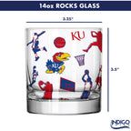 Set of 2 Kansas Jayhawks Basketball Sketch 14oz Rocks Glasses