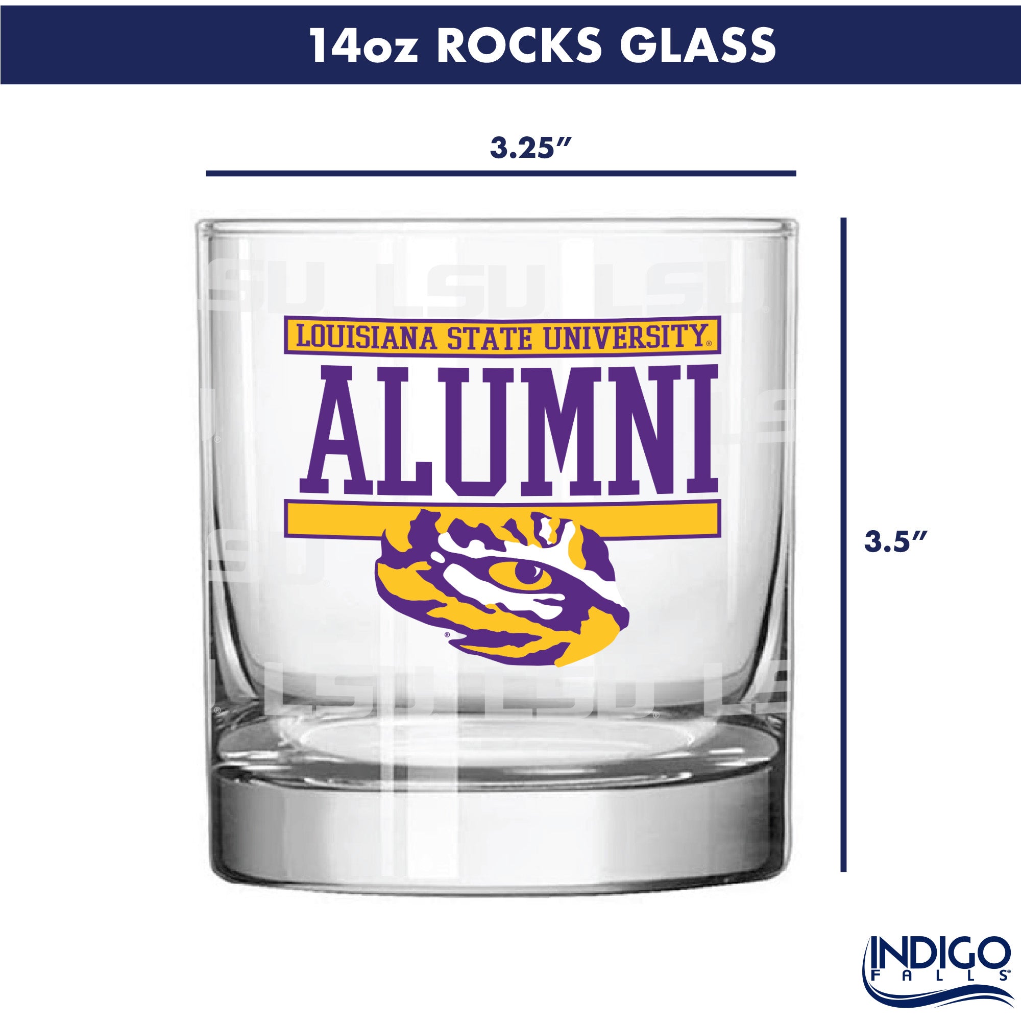 Set of 2 LSU Tigers 14oz Alumni Rocks Glasses