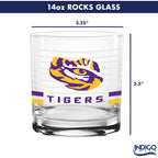 Set of 2 LSU Tigers 14oz Ring Rocks Glasses
