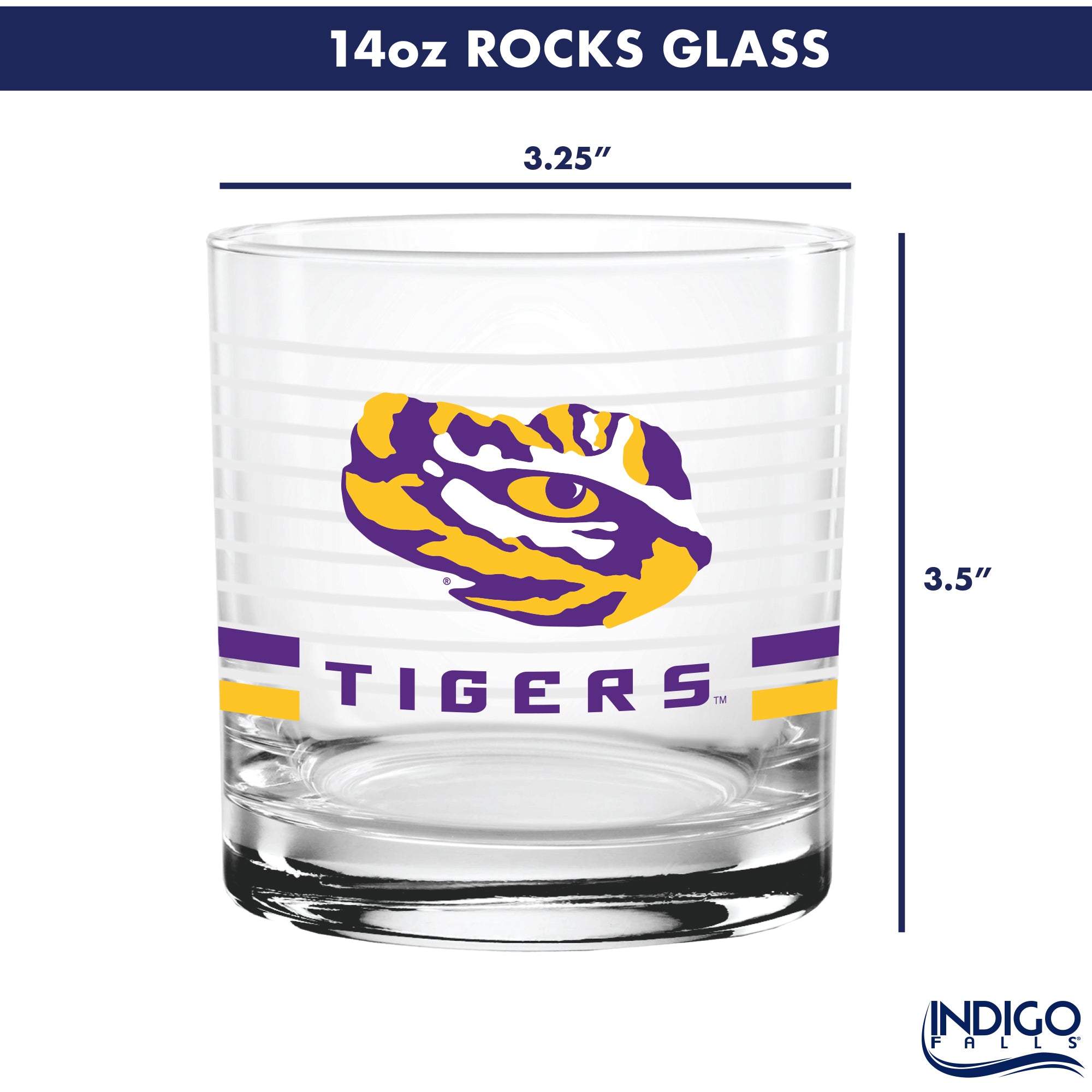 Set of 2 LSU Tigers 14oz Ring Rocks Glasses