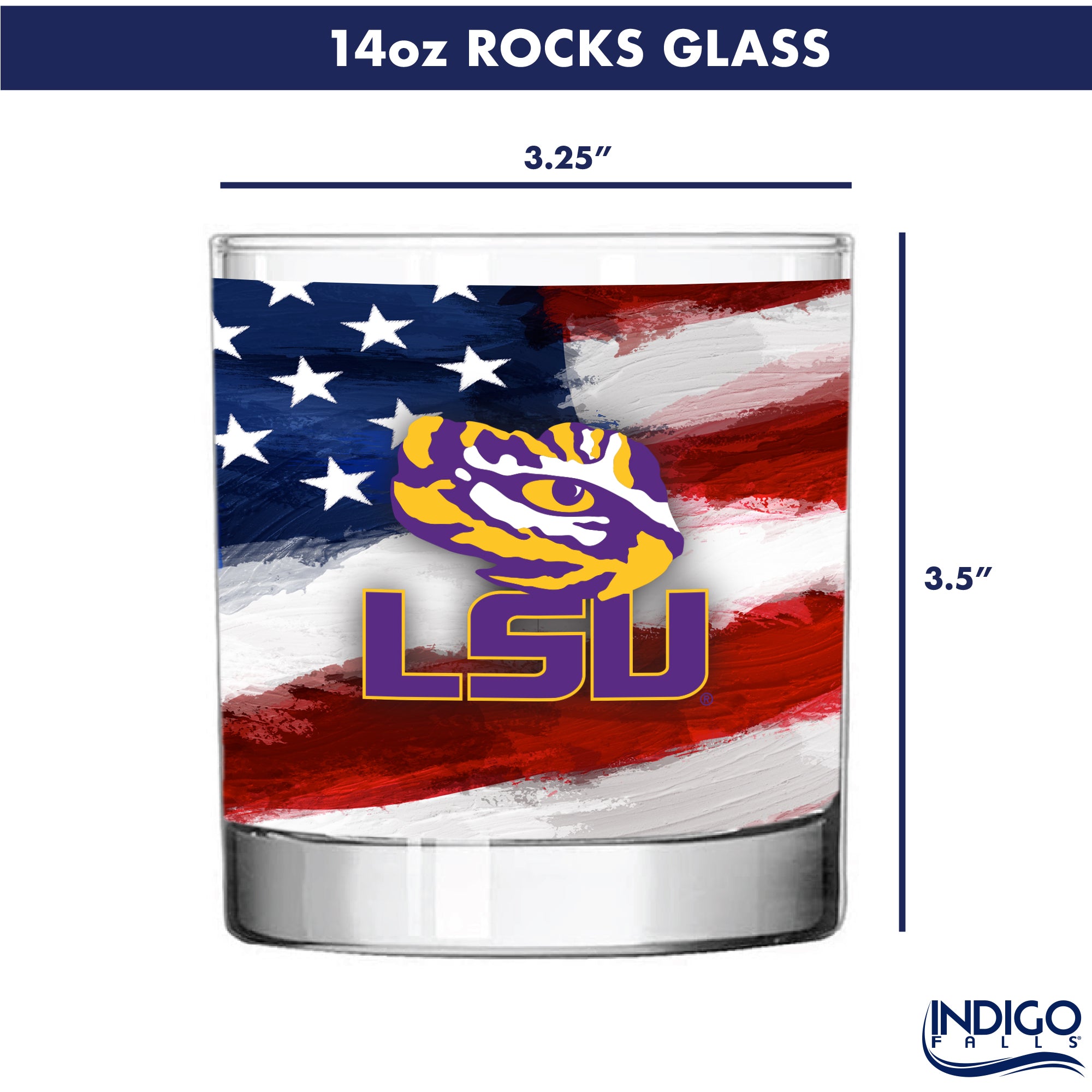 Set of 2 LSU Tigers 14oz Americana Rocks Glasses