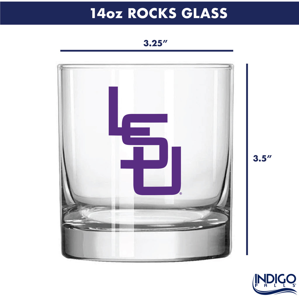 Set of 2 LSU Tigers College Vault Sketch 14oz Rocks Glasses