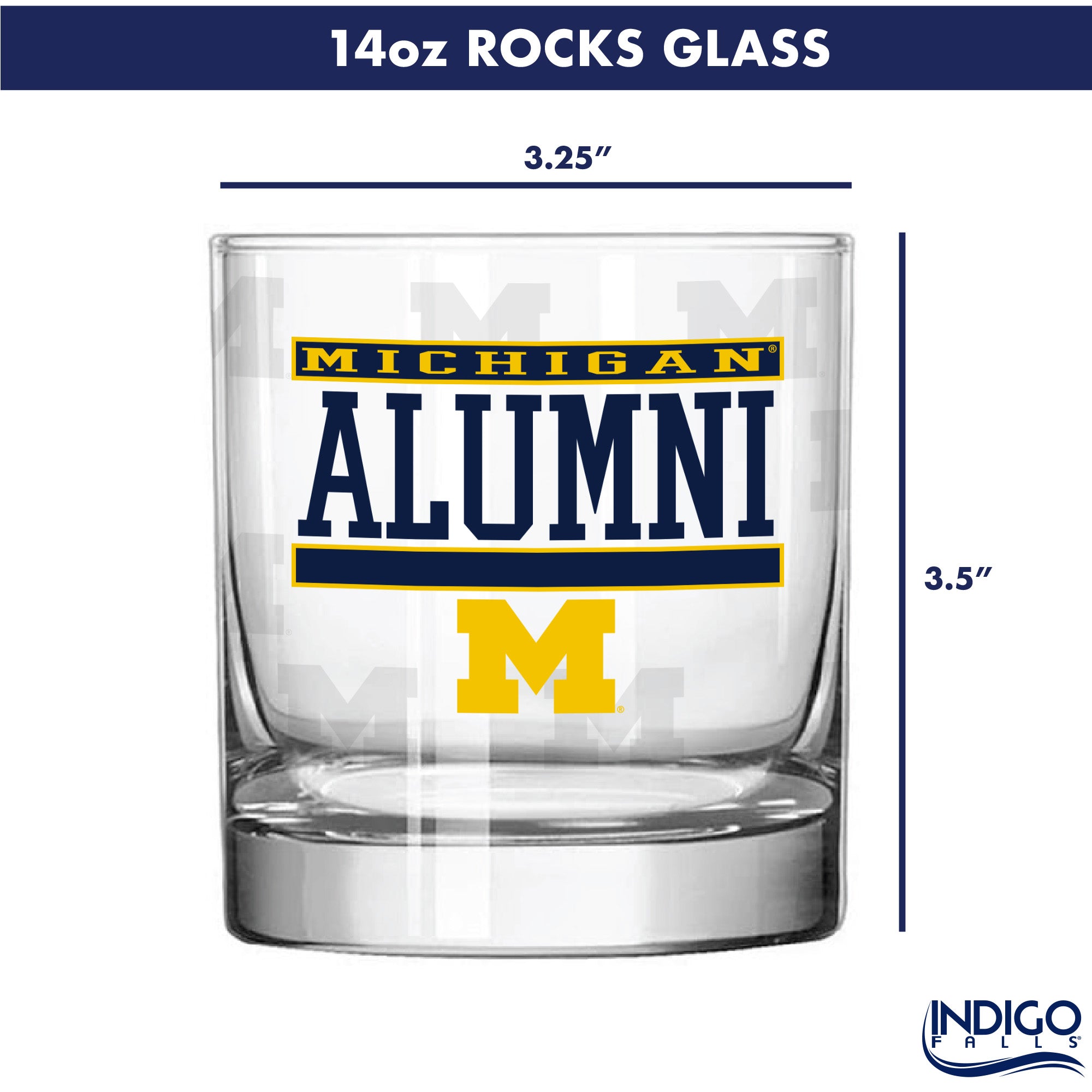 Set of 2 Michigan Wolverines 14oz Alumni Rocks Glasses