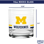 Set of 2 Michigan Wolverines 14oz Ring Rocks Glasses