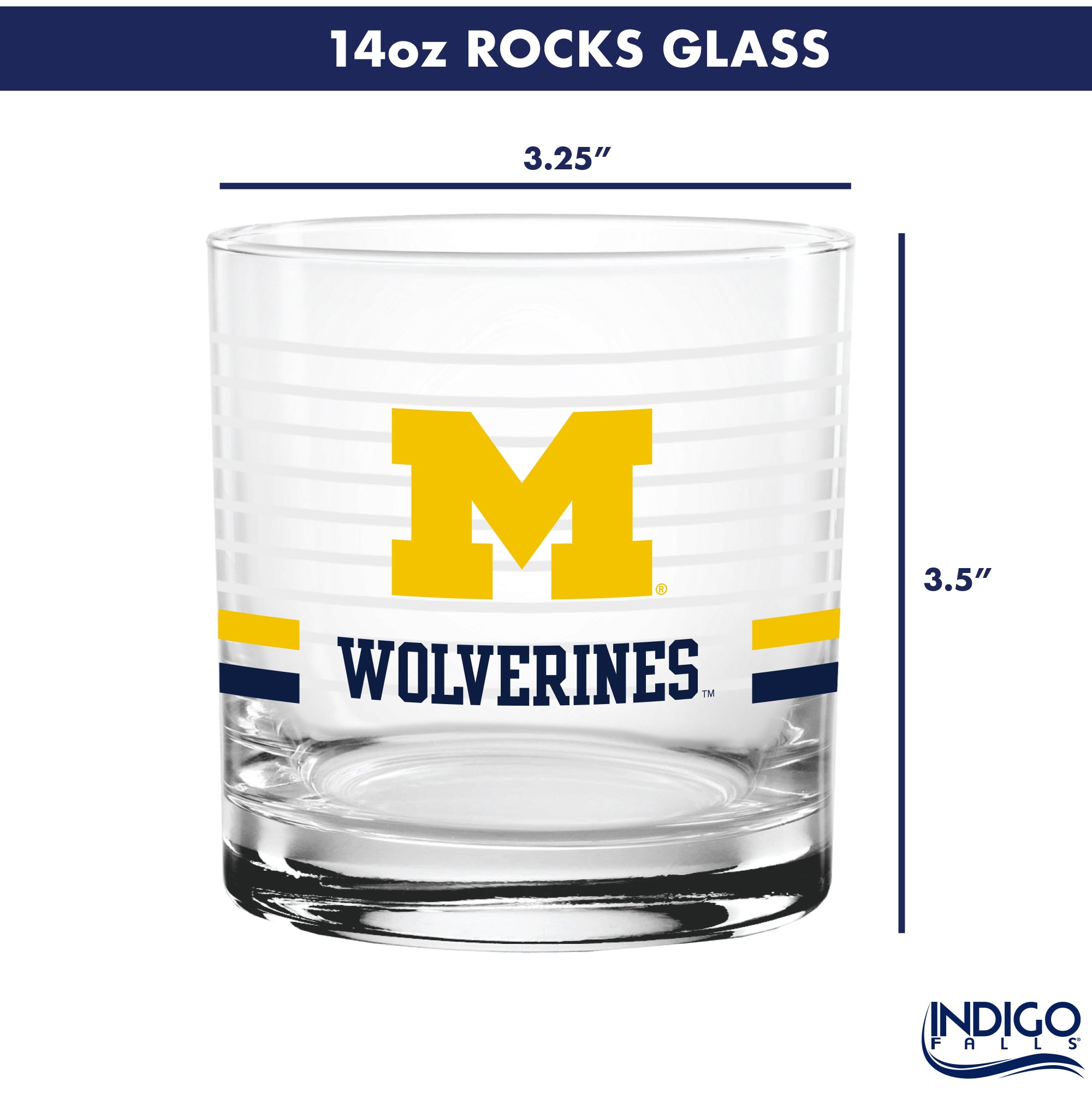 Set of 2 Michigan Wolverines 14oz Ring Rocks Glasses
