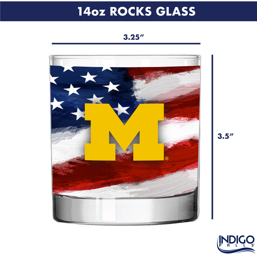 Set of 2 Michigan Wolverines 14oz Americana Rocks Glasses