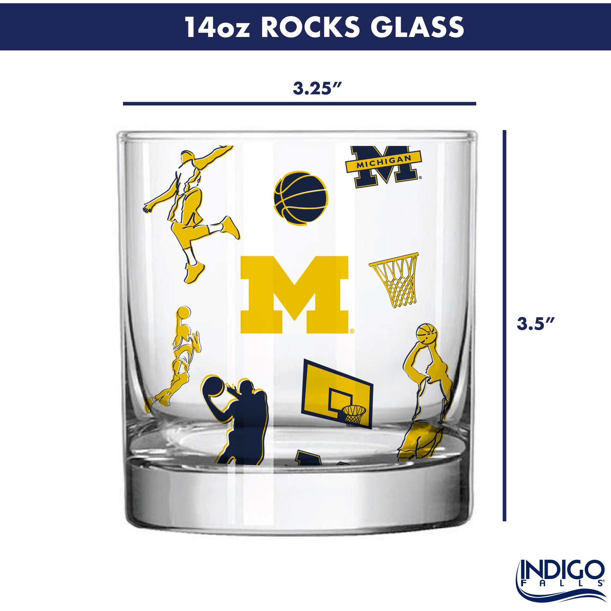 Set of 2 Michigan Wolverines Basketball Sketch 14oz Rocks Glasses