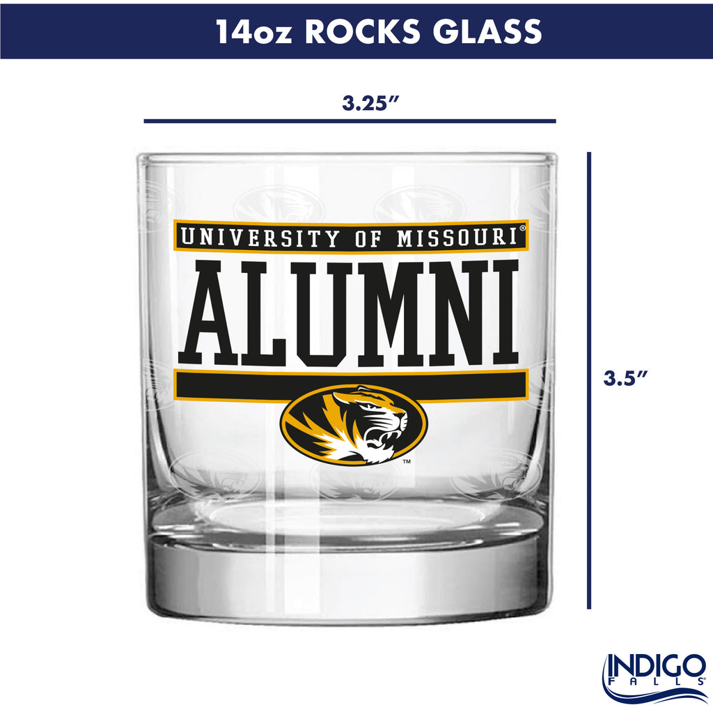 Set of 2 Missouri Tigers 14oz Alumni Rocks Glasses
