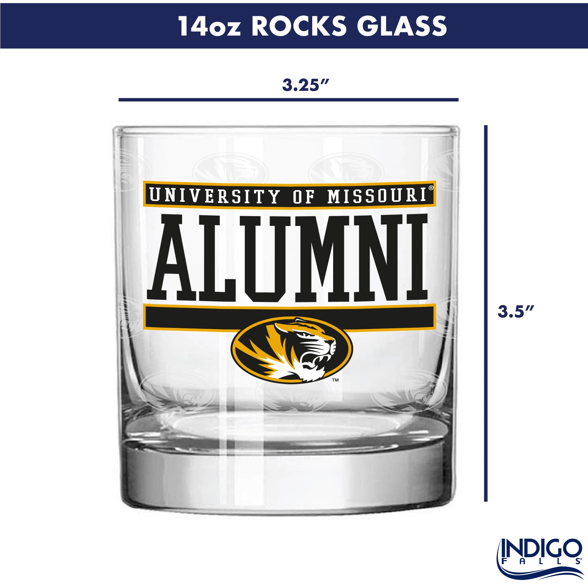 Set of 2 Missouri Tigers 14oz Alumni Rocks Glasses