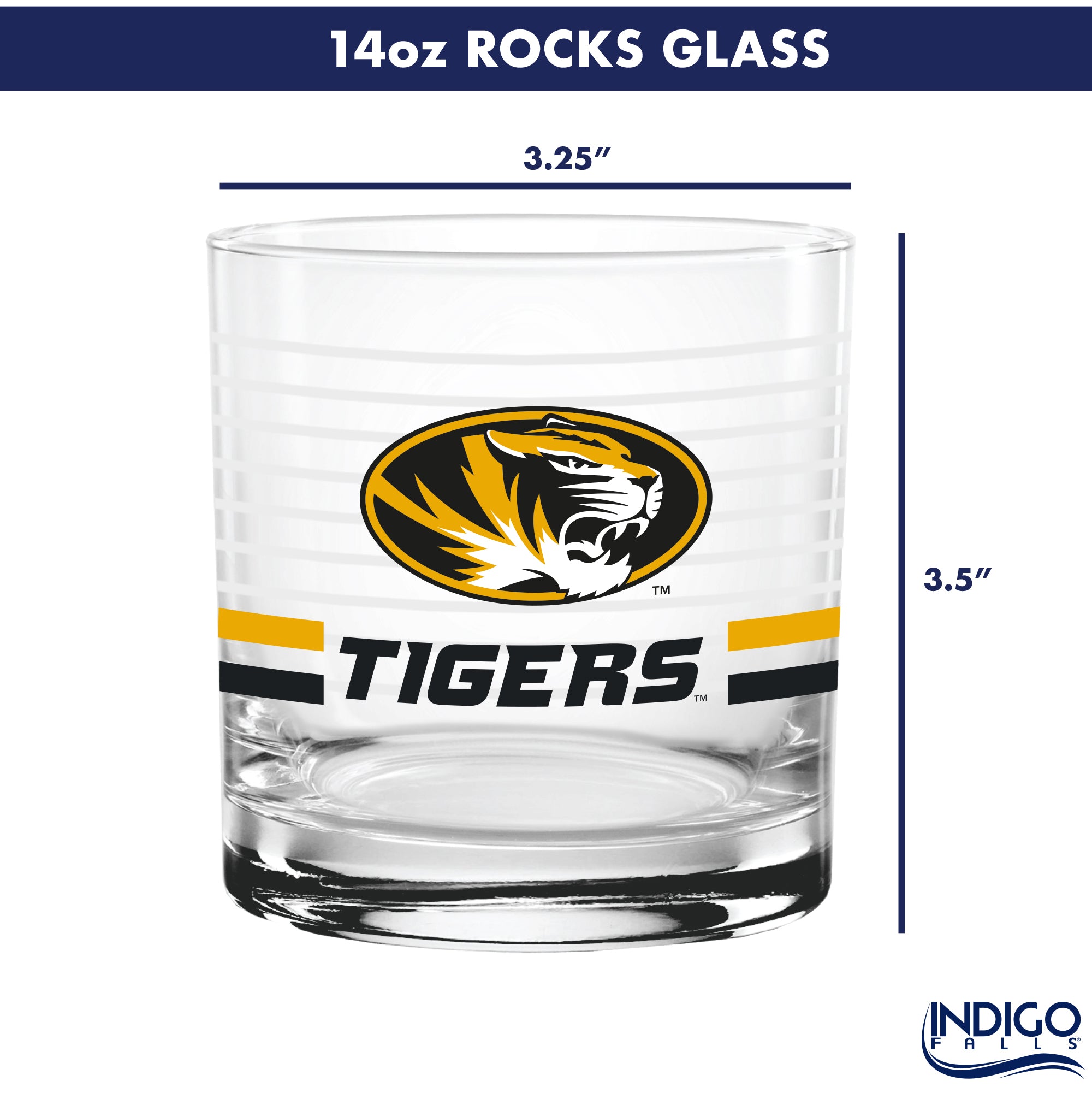 Set of 2 Missouri Tigers 14oz Ring Rocks Glasses