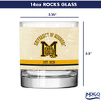 Missouri Tigers Set of 2 College Vault Tan Retro 14oz Rocks Glasses