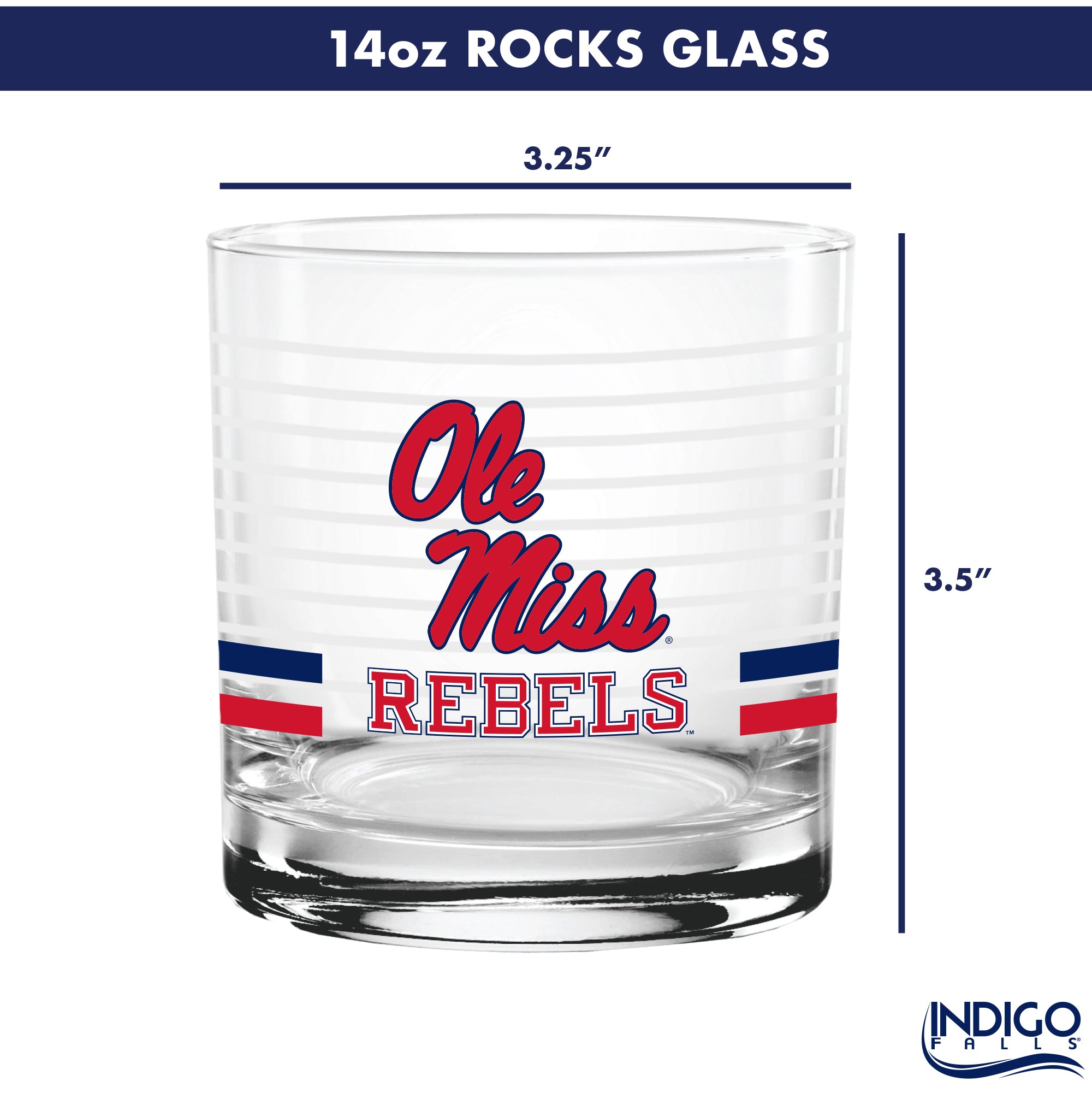 Set of 2 Ole Miss Rebels 14oz Ring Rocks Glasses