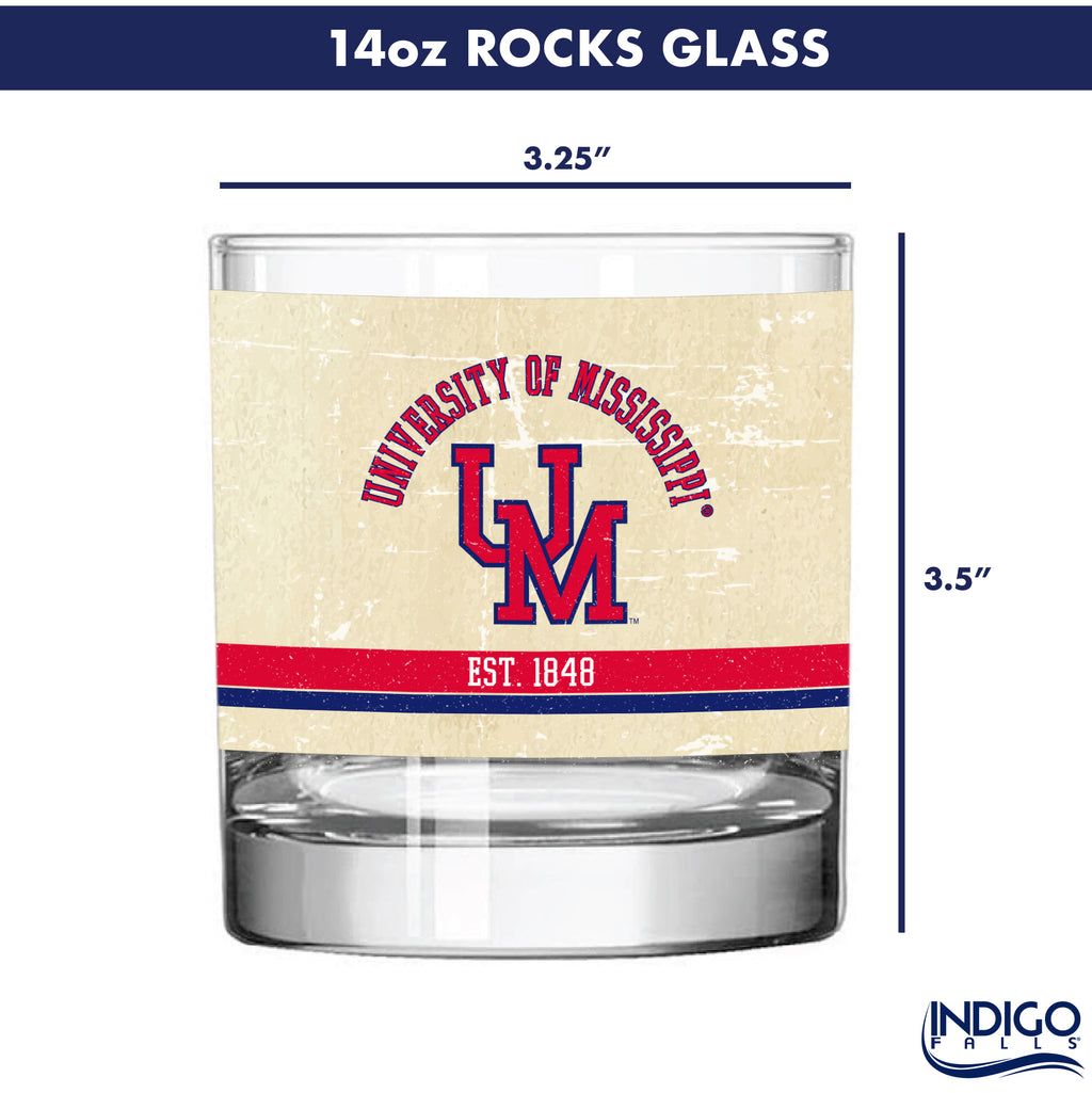Ole Miss Rebels Set of 2 College Vault Tan Retro 14oz Rocks Glasses