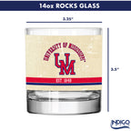 Ole Miss Rebels Set of 2 College Vault Tan Retro 14oz Rocks Glasses