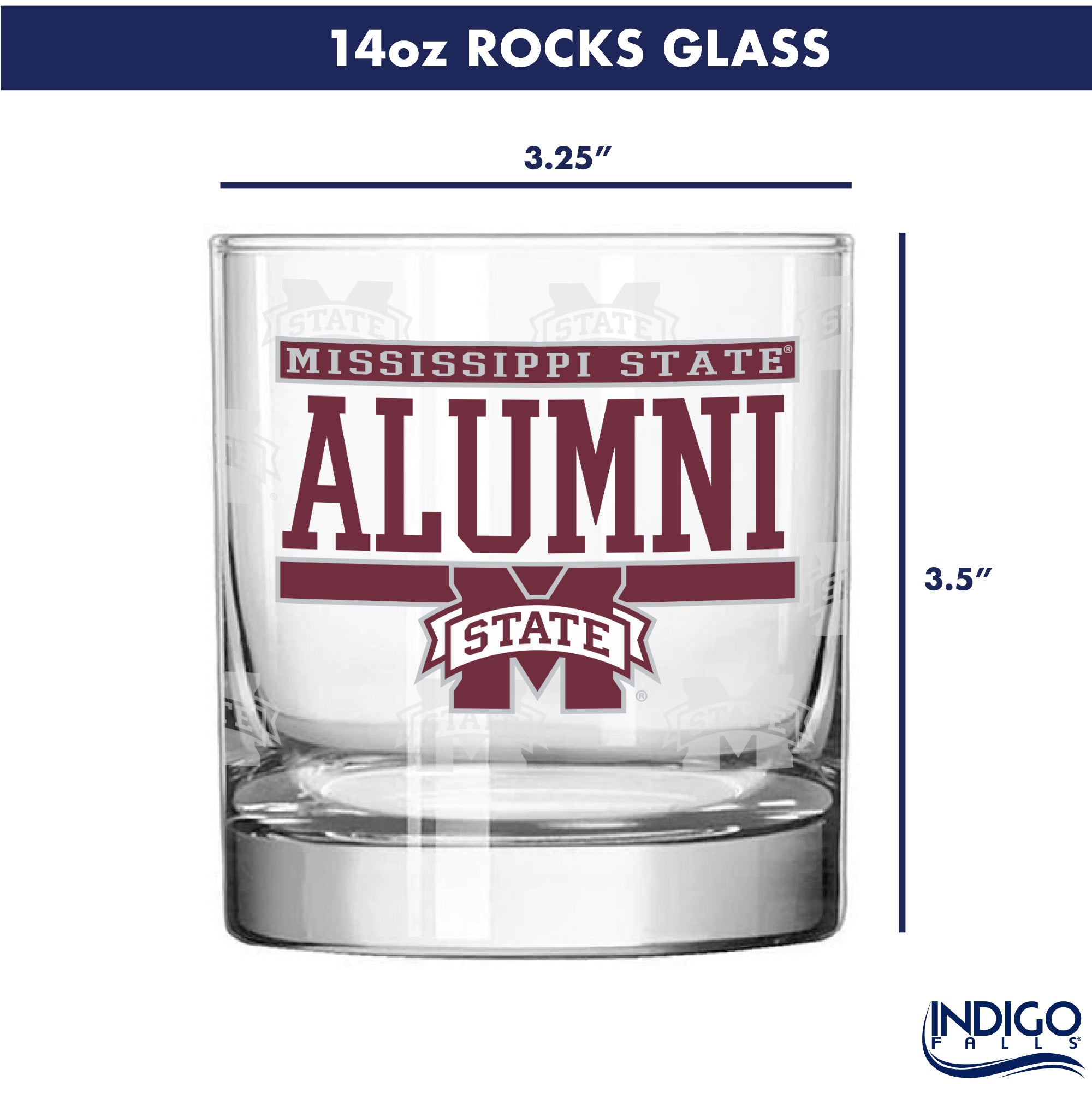 Set of 2 Mississippi State Bulldogs 14oz Alumni Rocks Glasses