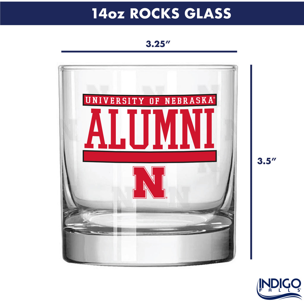 Set of 2 Nebraska Cornhuskers 14oz Alumni Rocks Glasses