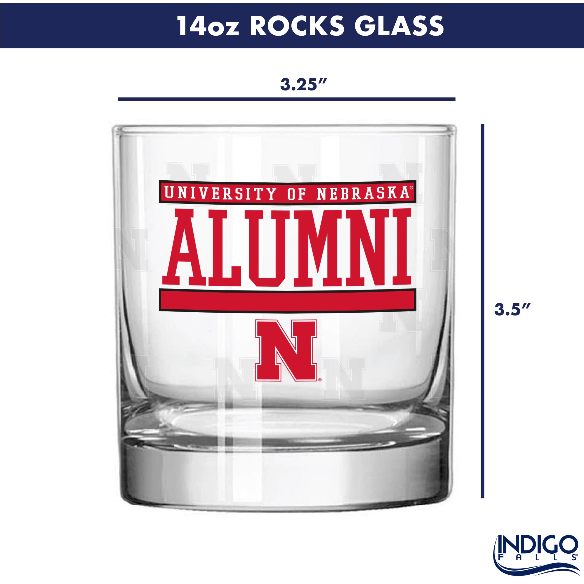 Set of 2 Nebraska Cornhuskers 14oz Alumni Rocks Glasses