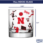 Set of 2 Nebraska Cornhuskers Basketball Sketch 14oz Rocks Glasses