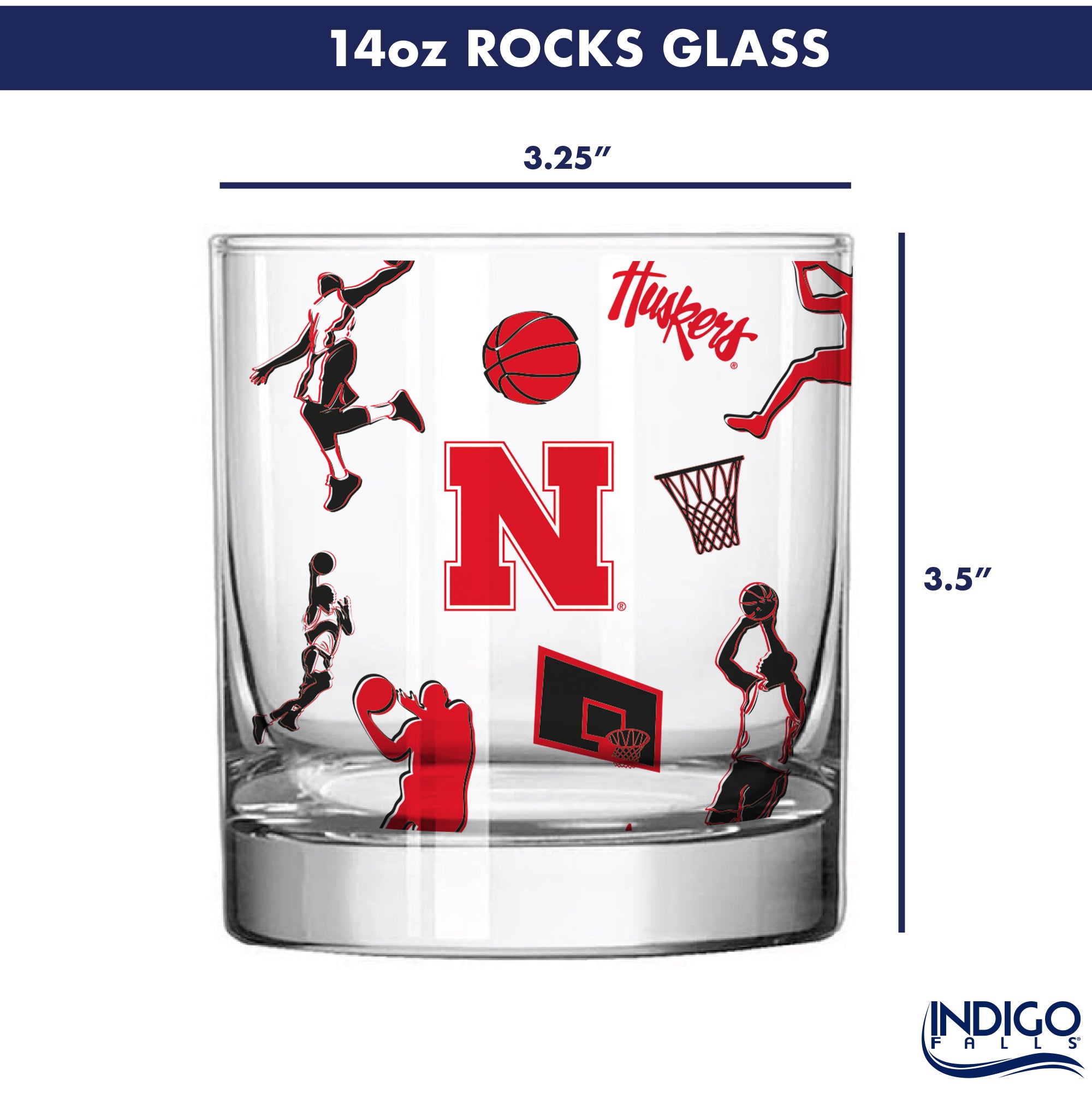 Set of 2 Nebraska Cornhuskers Basketball Sketch 14oz Rocks Glasses