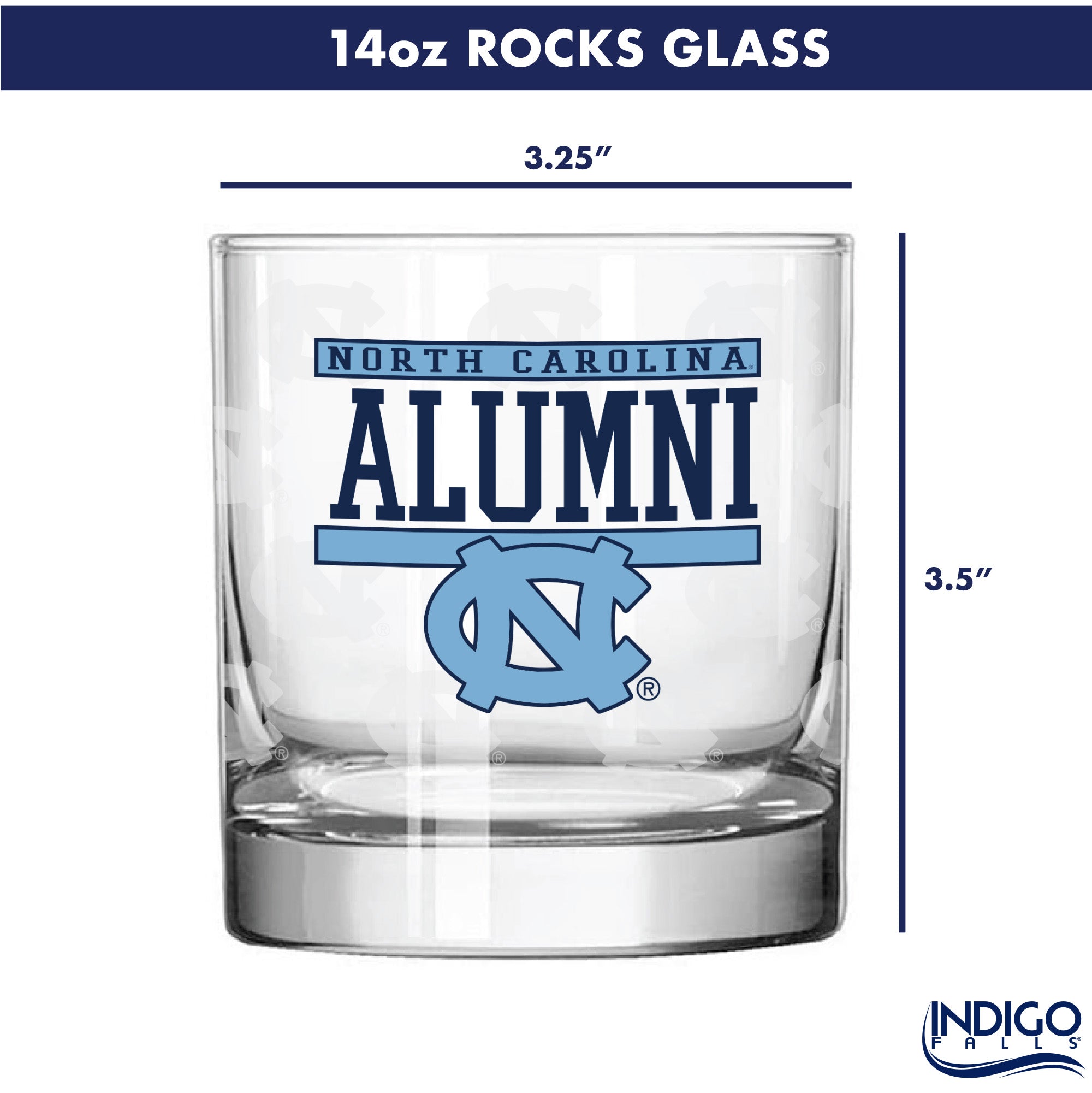 Set of 2 North Carolina Tar Heels 14oz Alumni Rocks Glasses