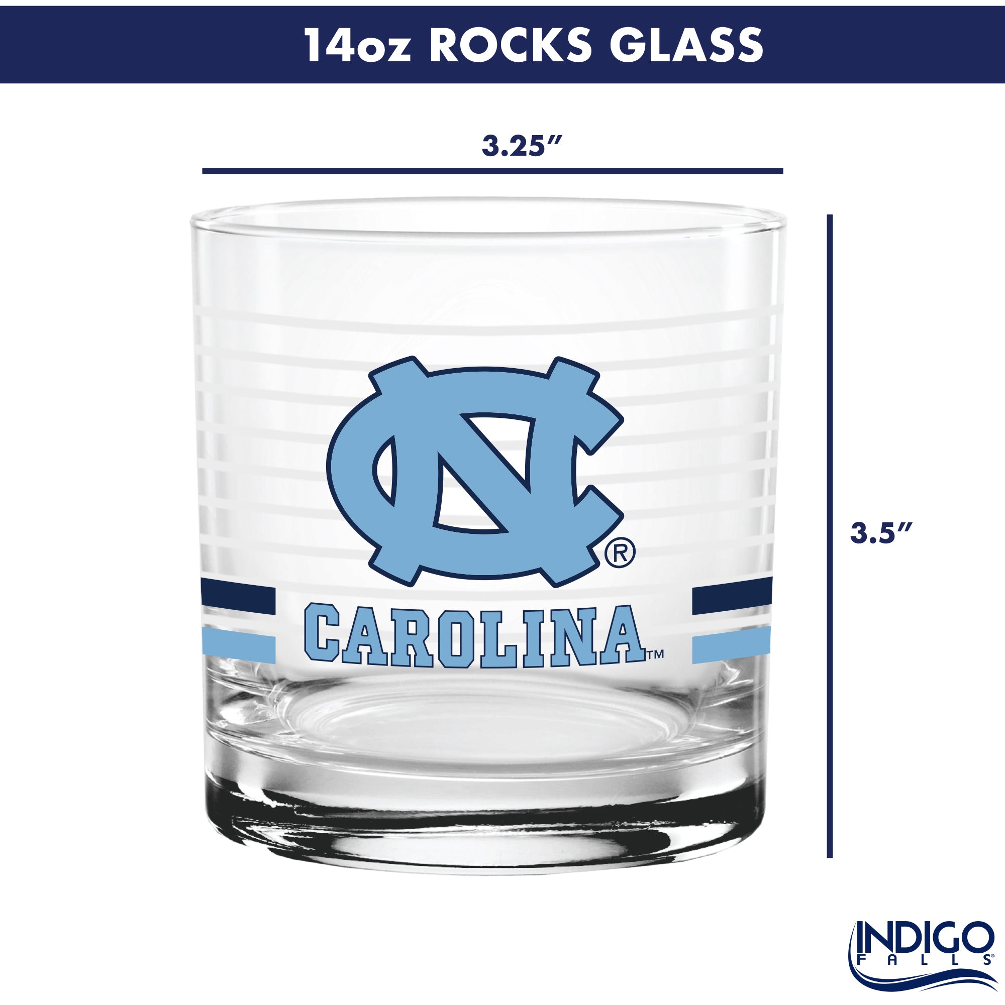 Set of 2 North Carolina Tar Heels 14oz Ring Rocks Glasses