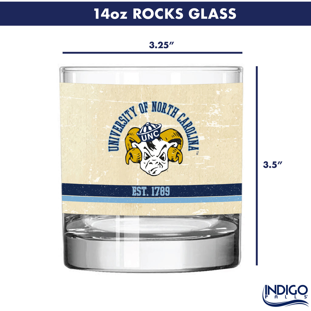 North Carolina Tar Heels Set of 2 College Vault Tan Retro 14oz Rocks Glasses