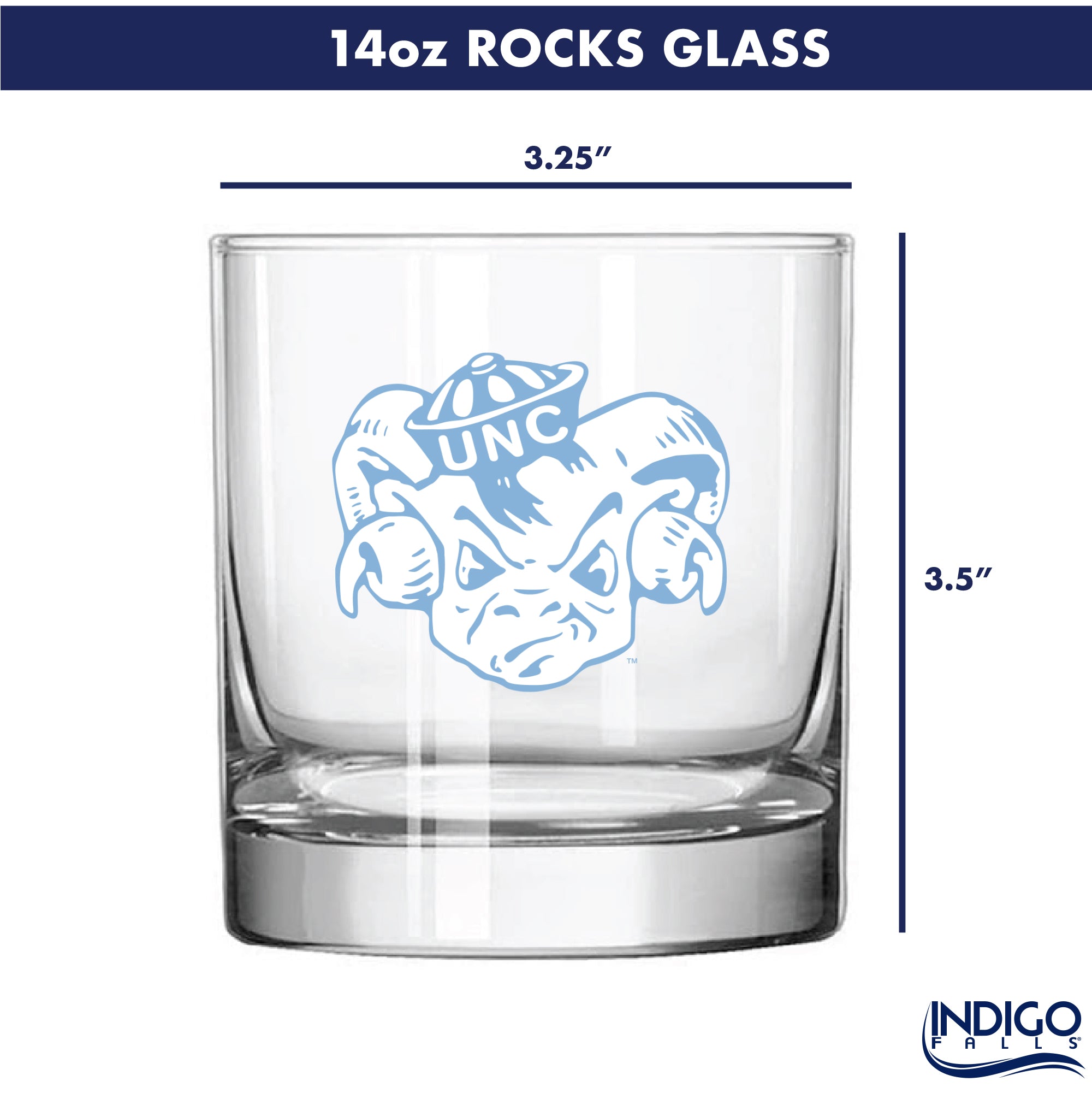 Set of 2 North Carolina Tar Heels College Vault Sketch 14oz Rocks Glasses