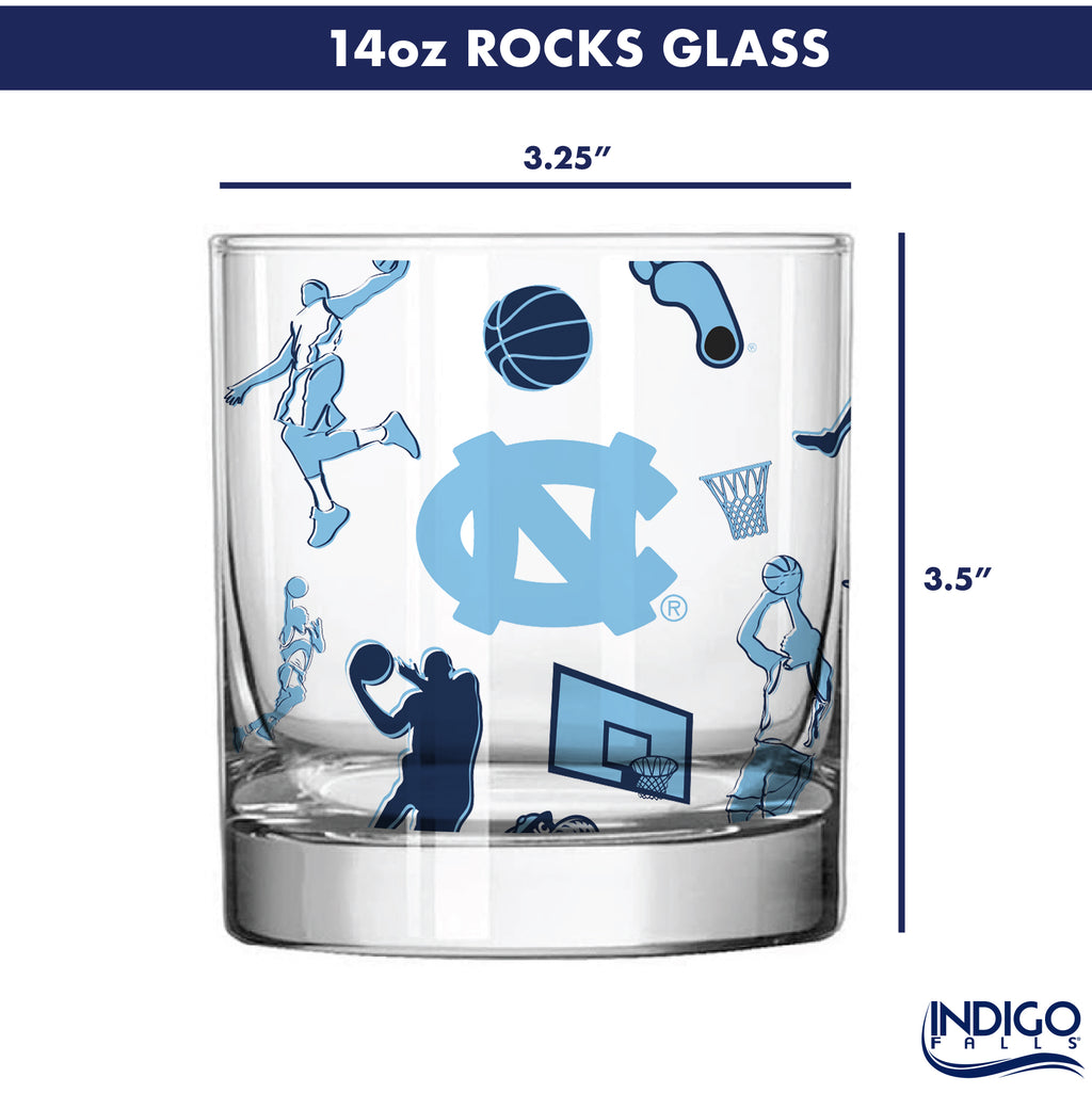 Set of 2 North Carolina Tar Heels Basketball Sketch 14oz Rocks Glasses