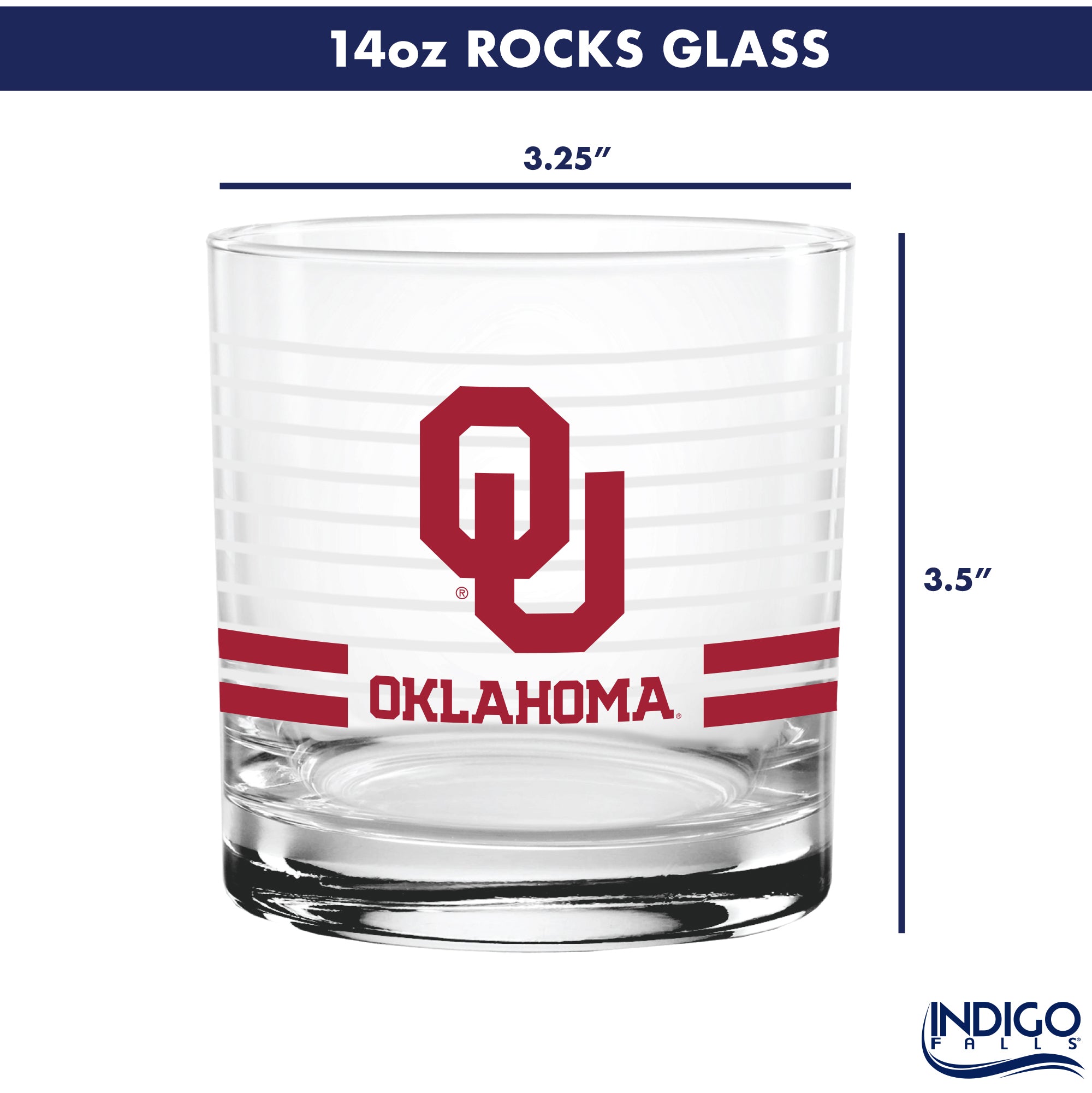 Set of 2 Oklahoma Sooners 14oz Ring Rocks Glasses