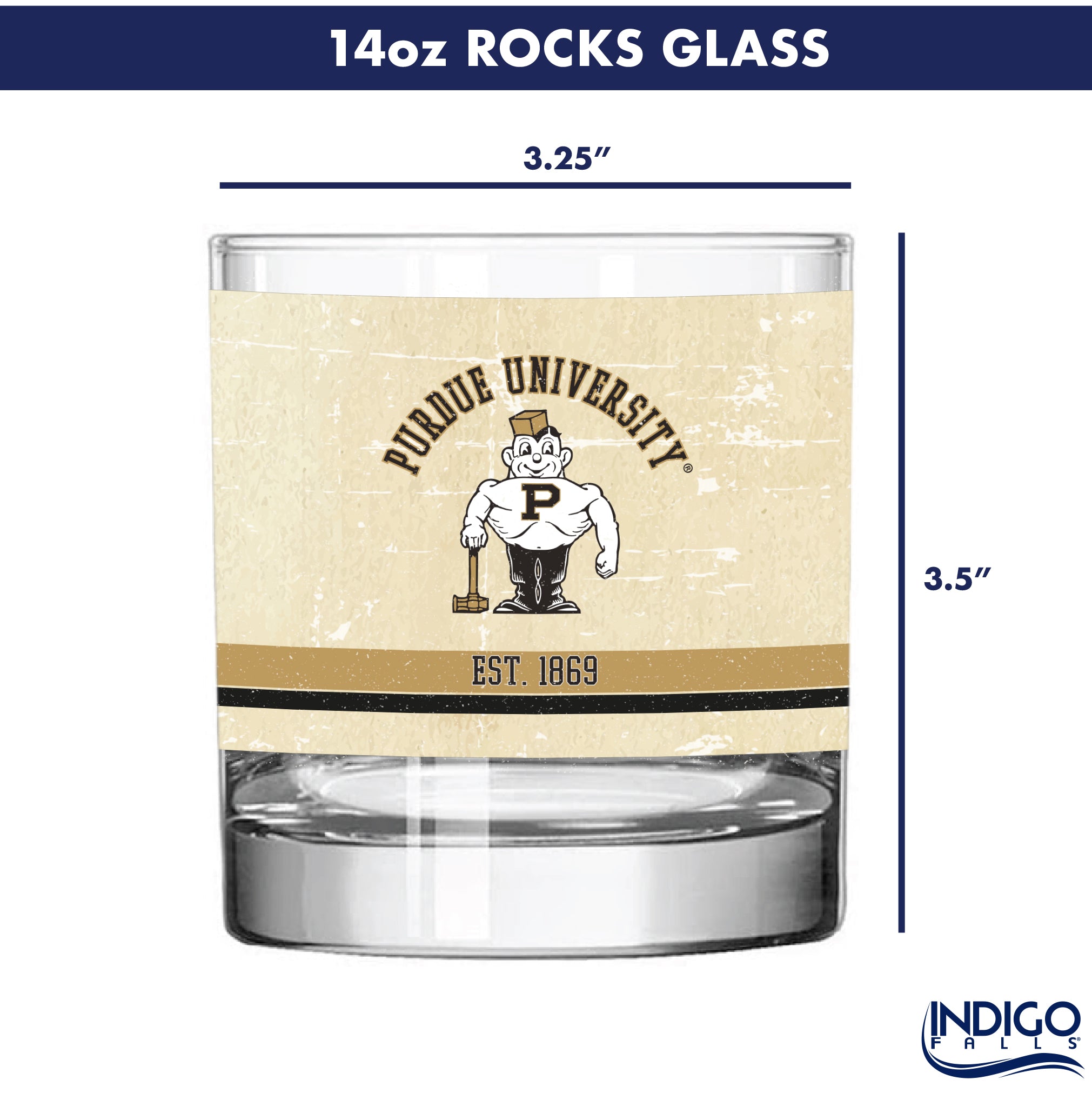 Purdue Boilermakers Set of 2 College Vault Tan Retro 14oz Rocks Glasses