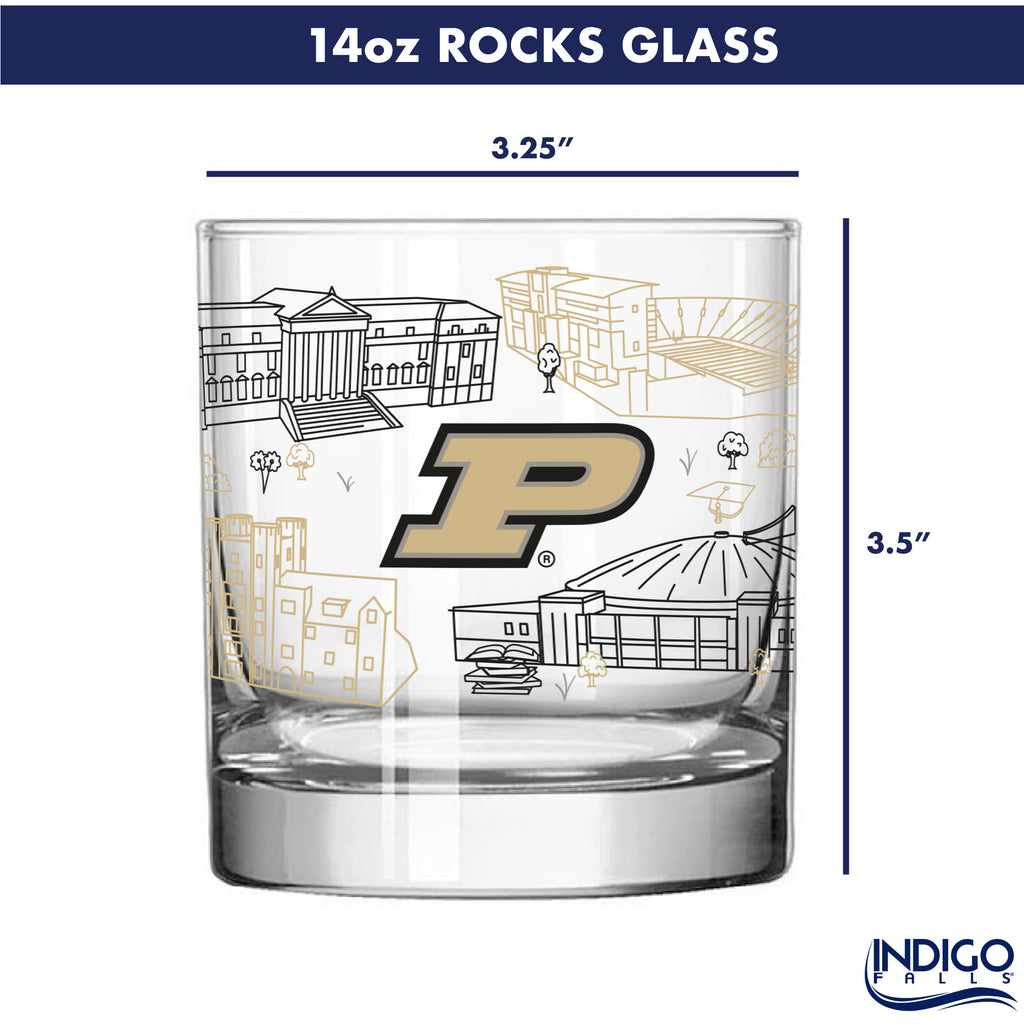 Set of 2 Purdue Boilermakers Campus Line Art 14oz Rocks Glasses