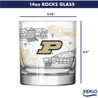 Set of 2 Purdue Boilermakers Campus Line Art 14oz Rocks Glasses