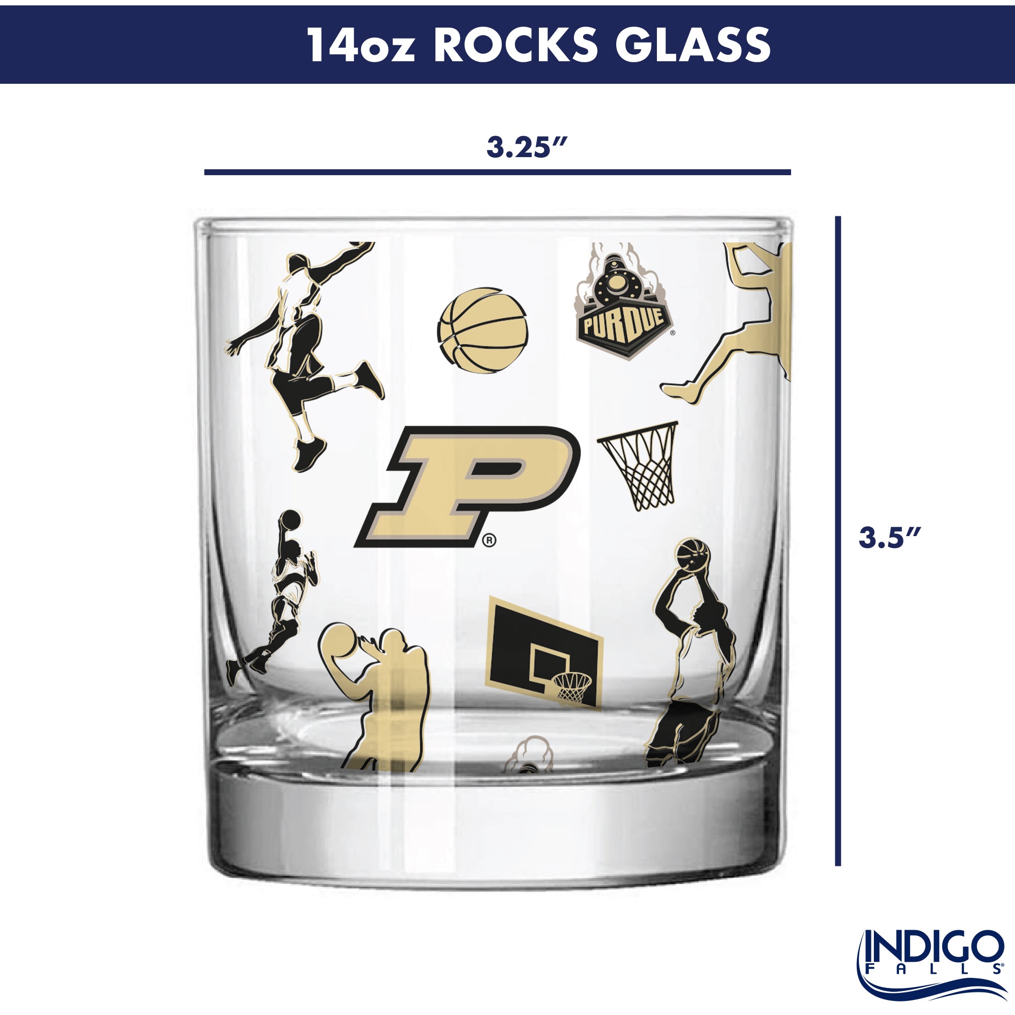 Set of 2 Purdue Boilermakers Basketball Sketch 14oz Rocks Glasses