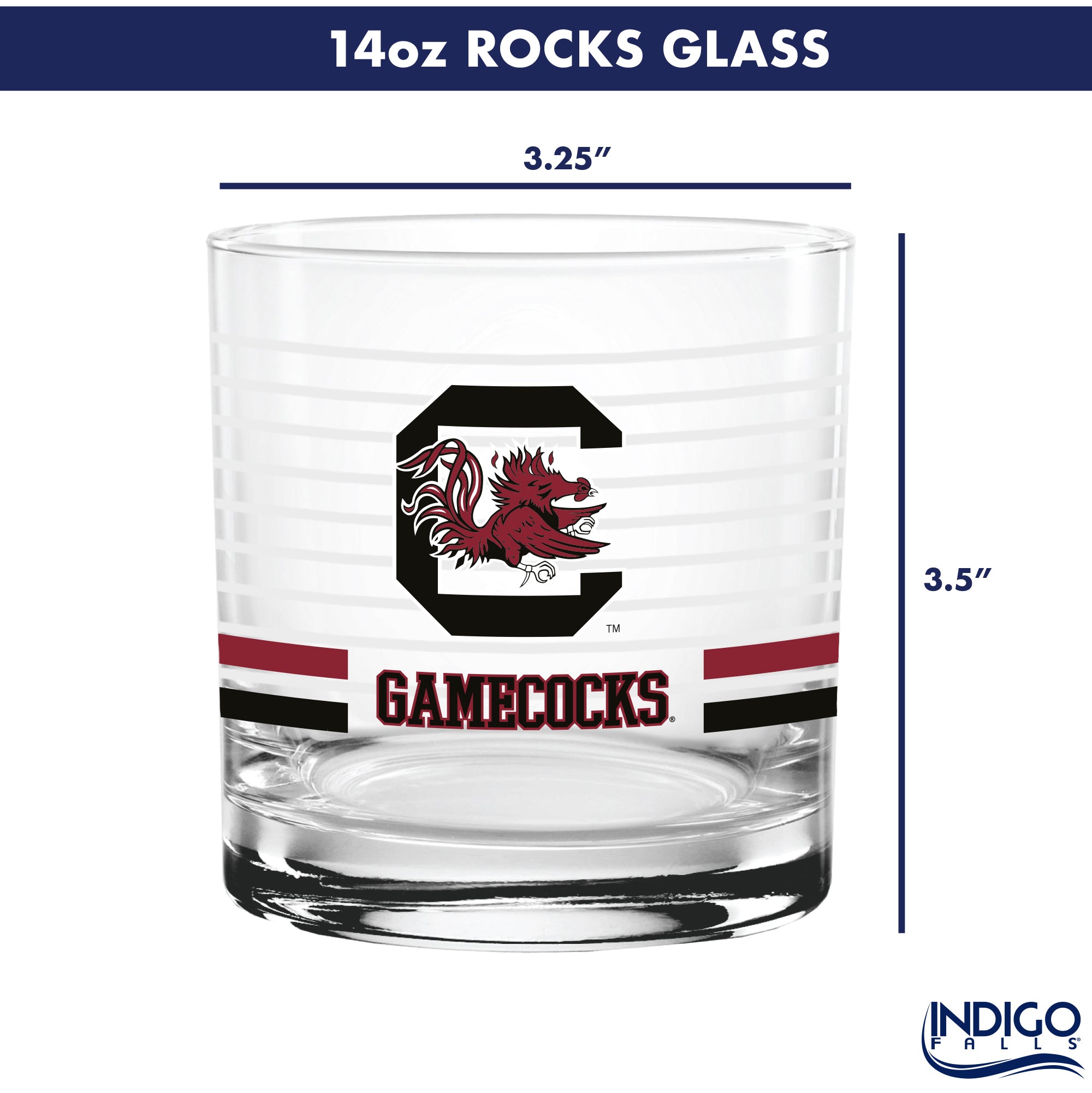 Set of 2 South Carolina Gamecocks 14oz Ring Rocks Glasses
