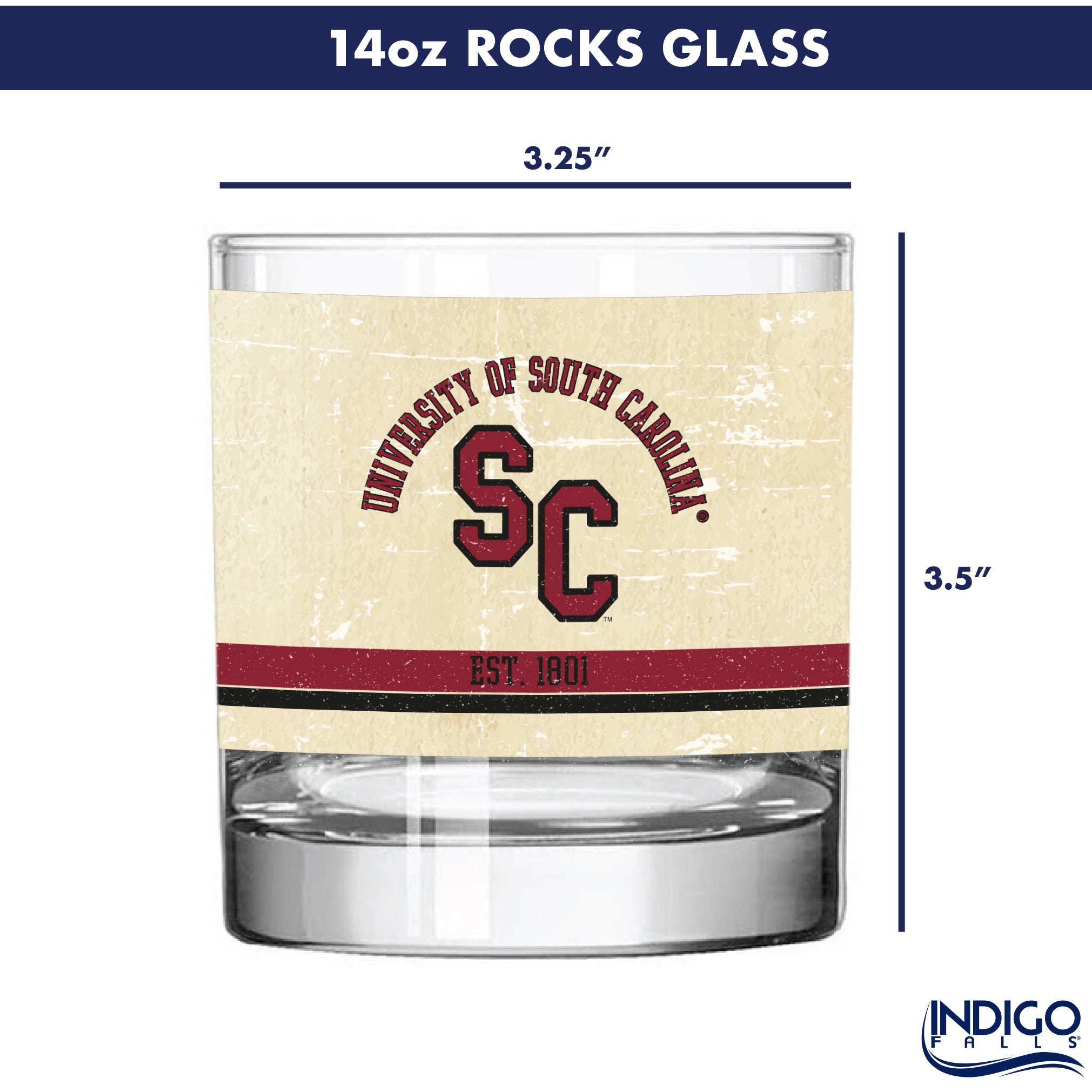 South Carolina Gamecocks Set of 2 College Vault Tan Retro 14oz Rocks Glasses