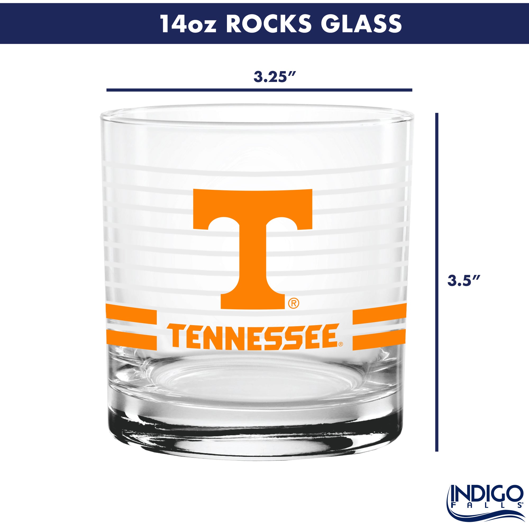 Set of 2 Tennessee Volunteers 14oz Ring Rocks Glasses
