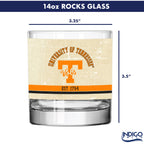 Tennessee Volunteers Set of 2 College Vault Tan Retro 14oz Rocks Glasses