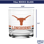 Set of 2 Texas Longhorns 14oz Ring Rocks Glasses