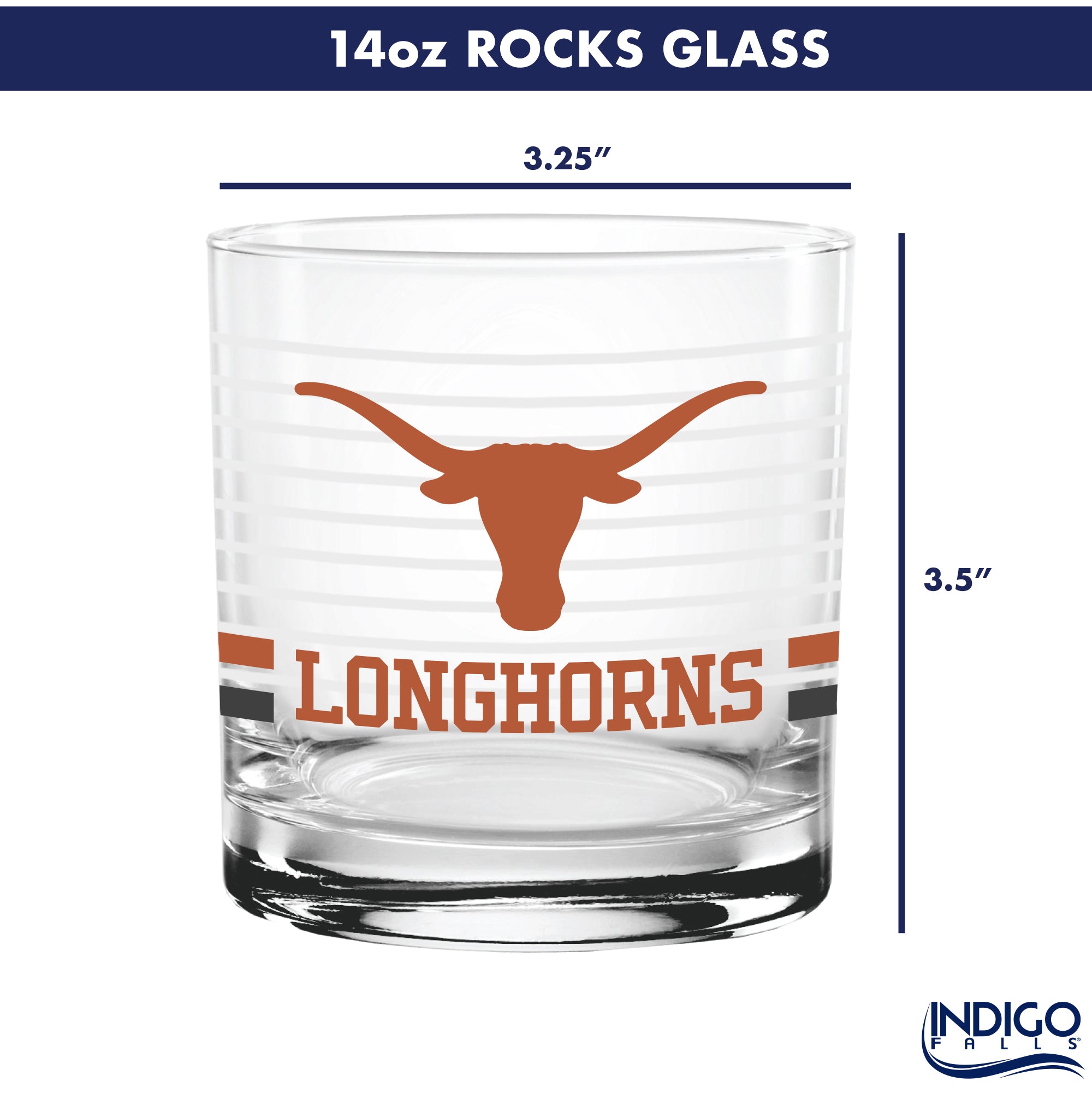 Set of 2 Texas Longhorns 14oz Ring Rocks Glasses