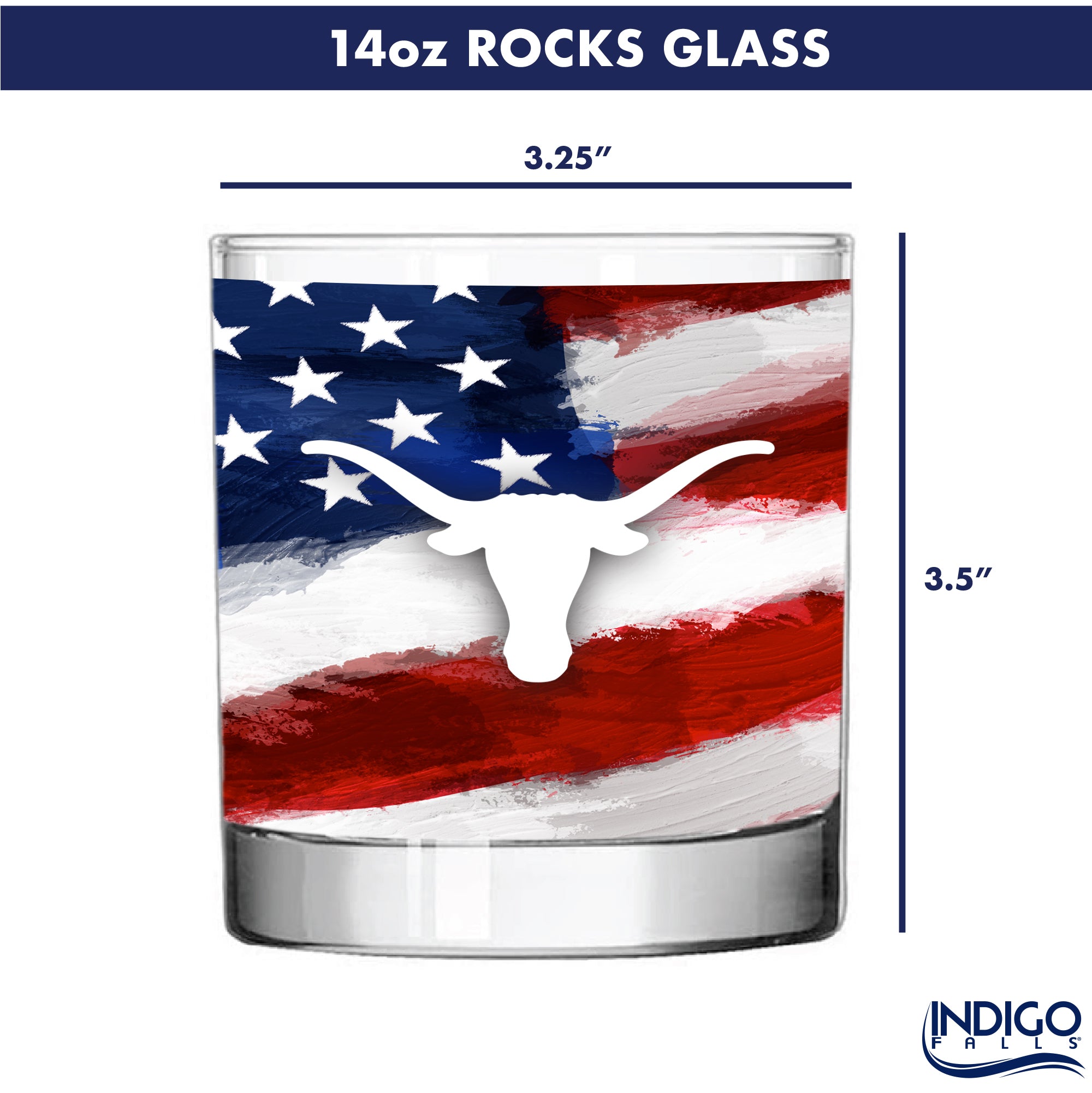 Set of 2 Texas Longhorns 14oz Americana Rocks Glasses