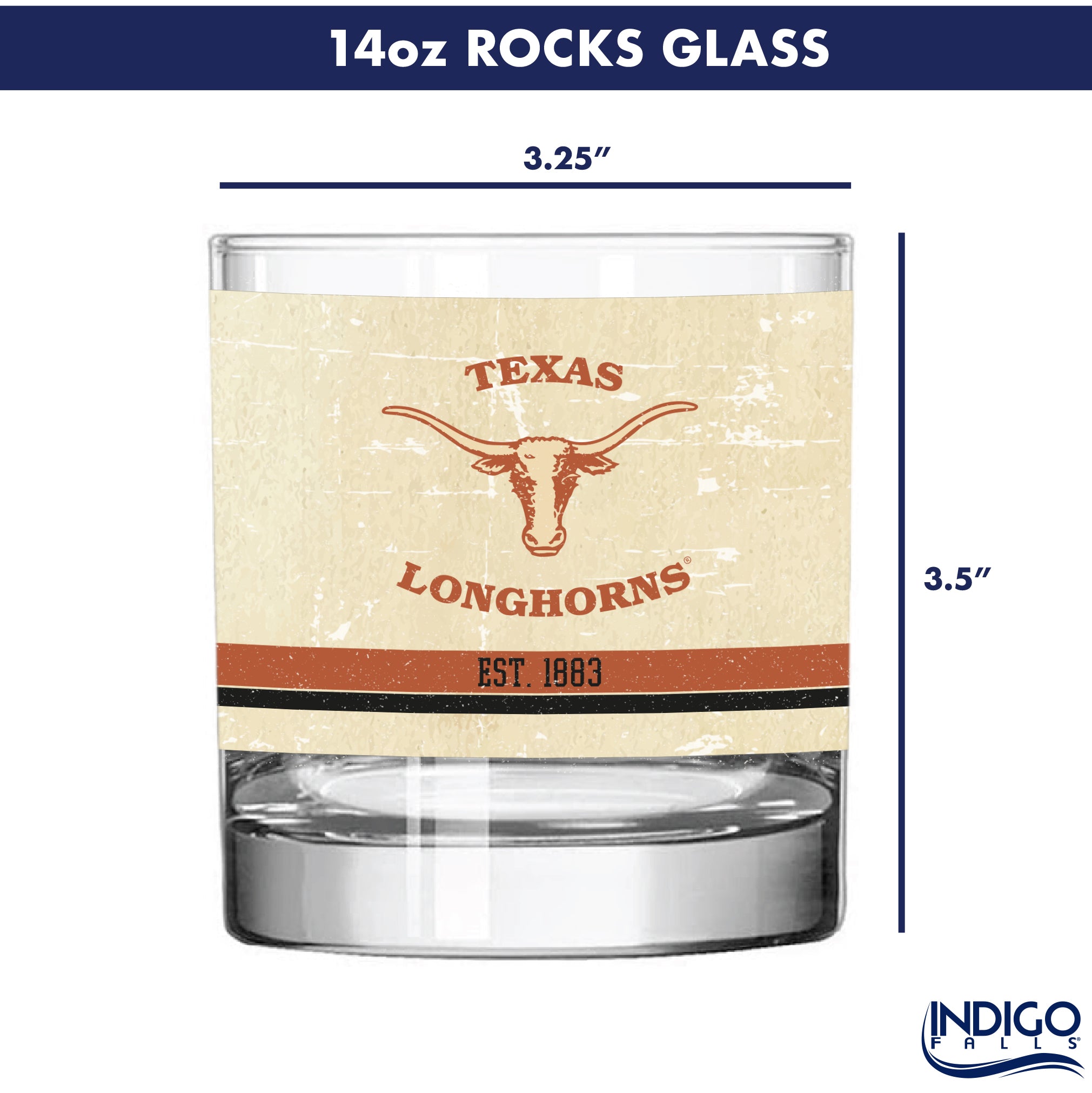 Texas Longhorns Set of 2 College Vault Tan Retro 14oz Rocks Glasses