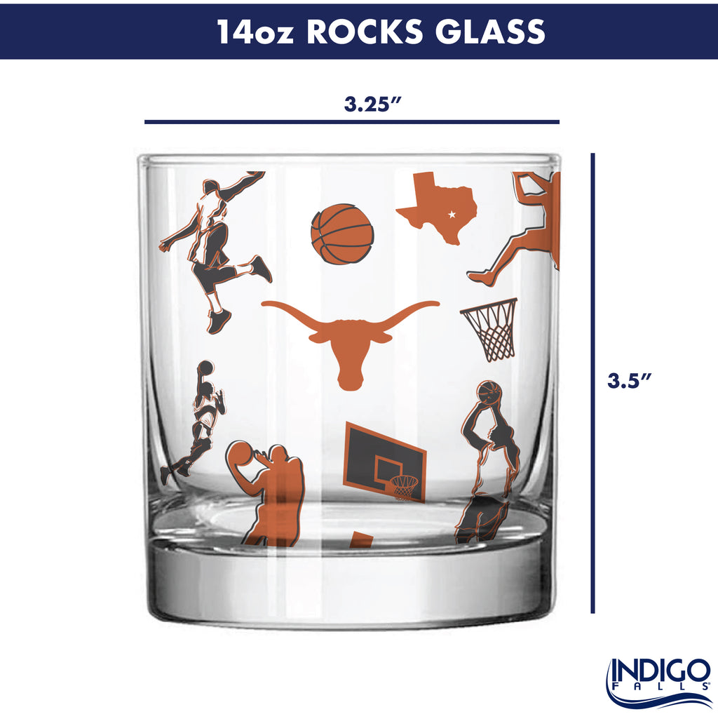 Set of 2 Texas Longhorns Sketch 14oz Rocks Glasses