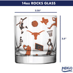 Set of 2 Texas Longhorns Sketch 14oz Rocks Glasses