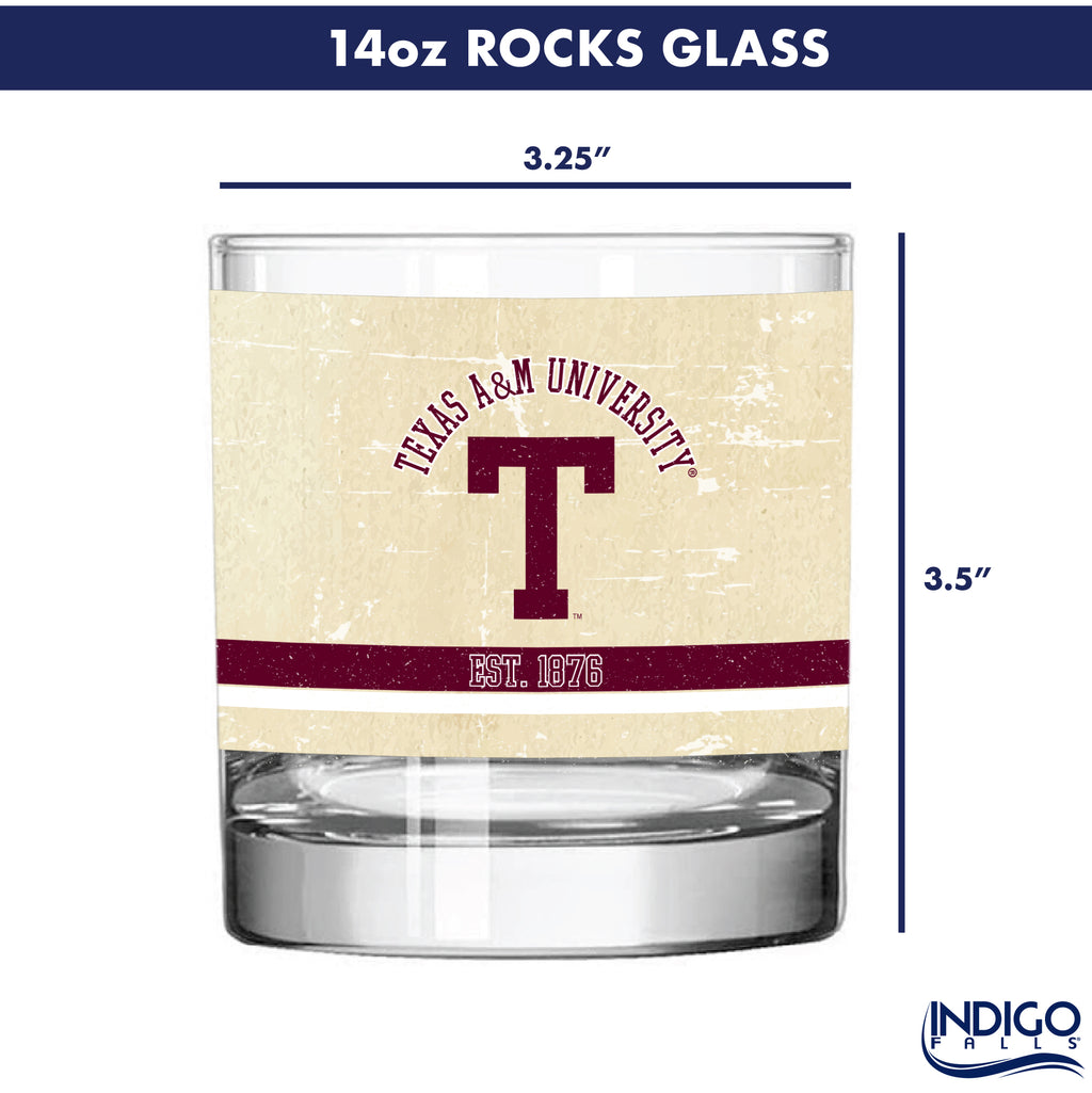 Texas A&M Aggies Set of 2 College Vault Tan Retro 14oz Rocks Glasses