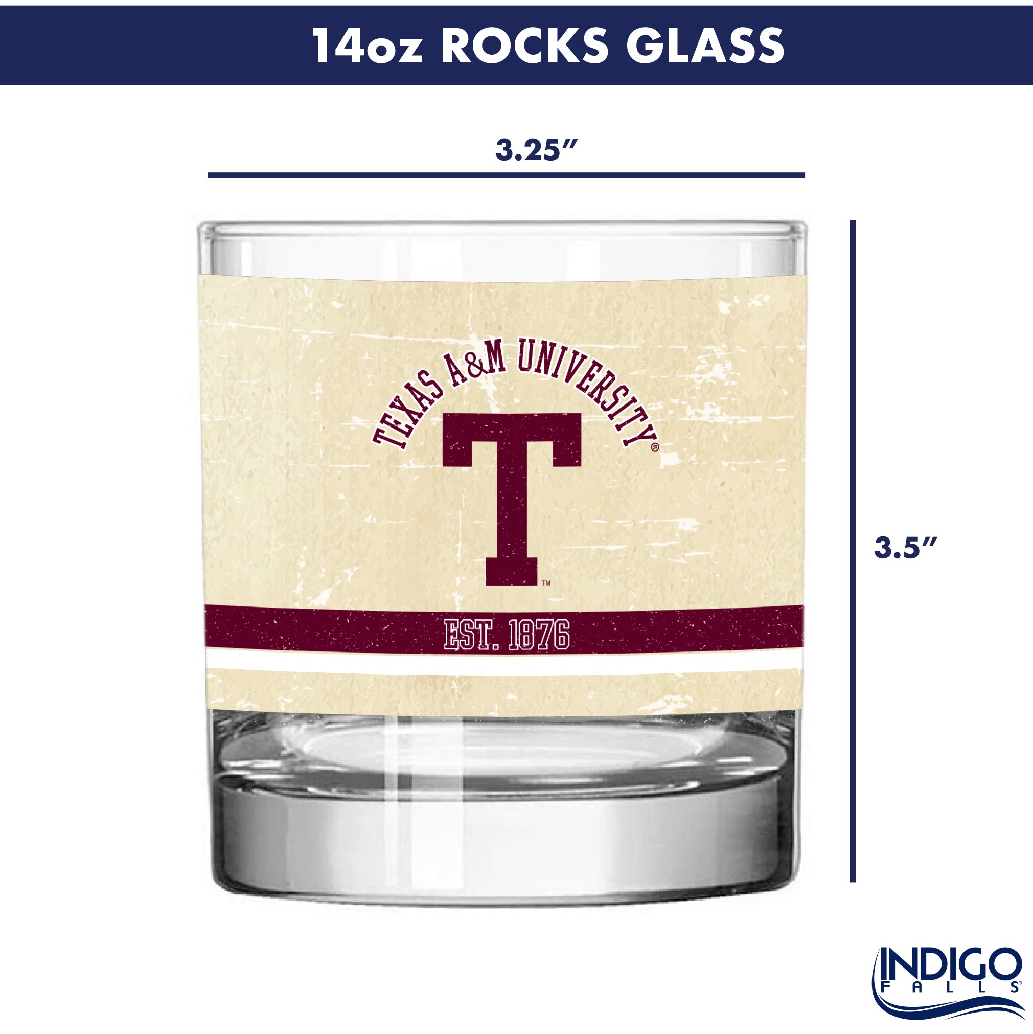 Texas A&M Aggies Set of 2 College Vault Tan Retro 14oz Rocks Glasses