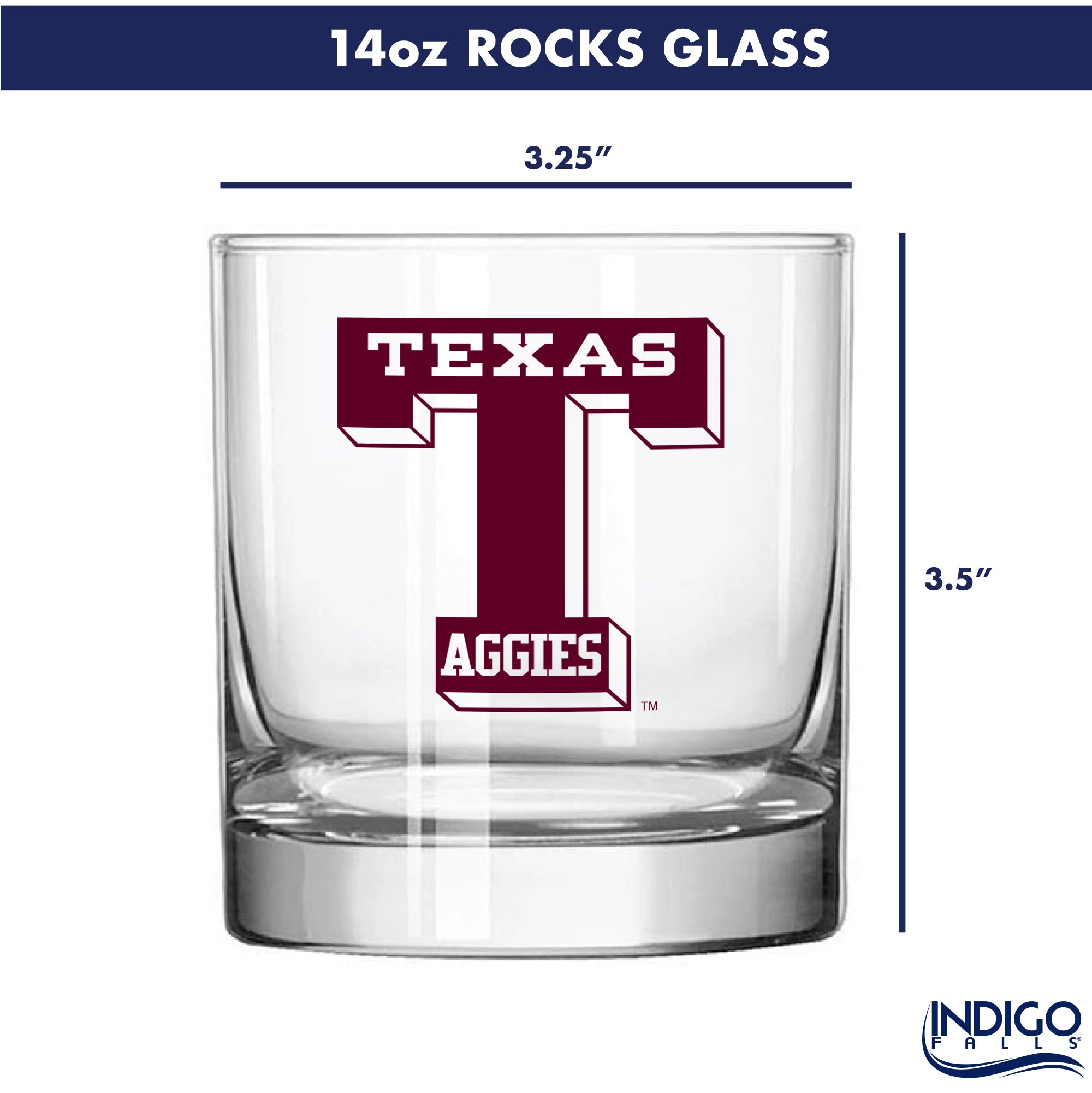 Set of 2 Texas A&M Aggies College Vault Sketch 14oz Rocks Glasses