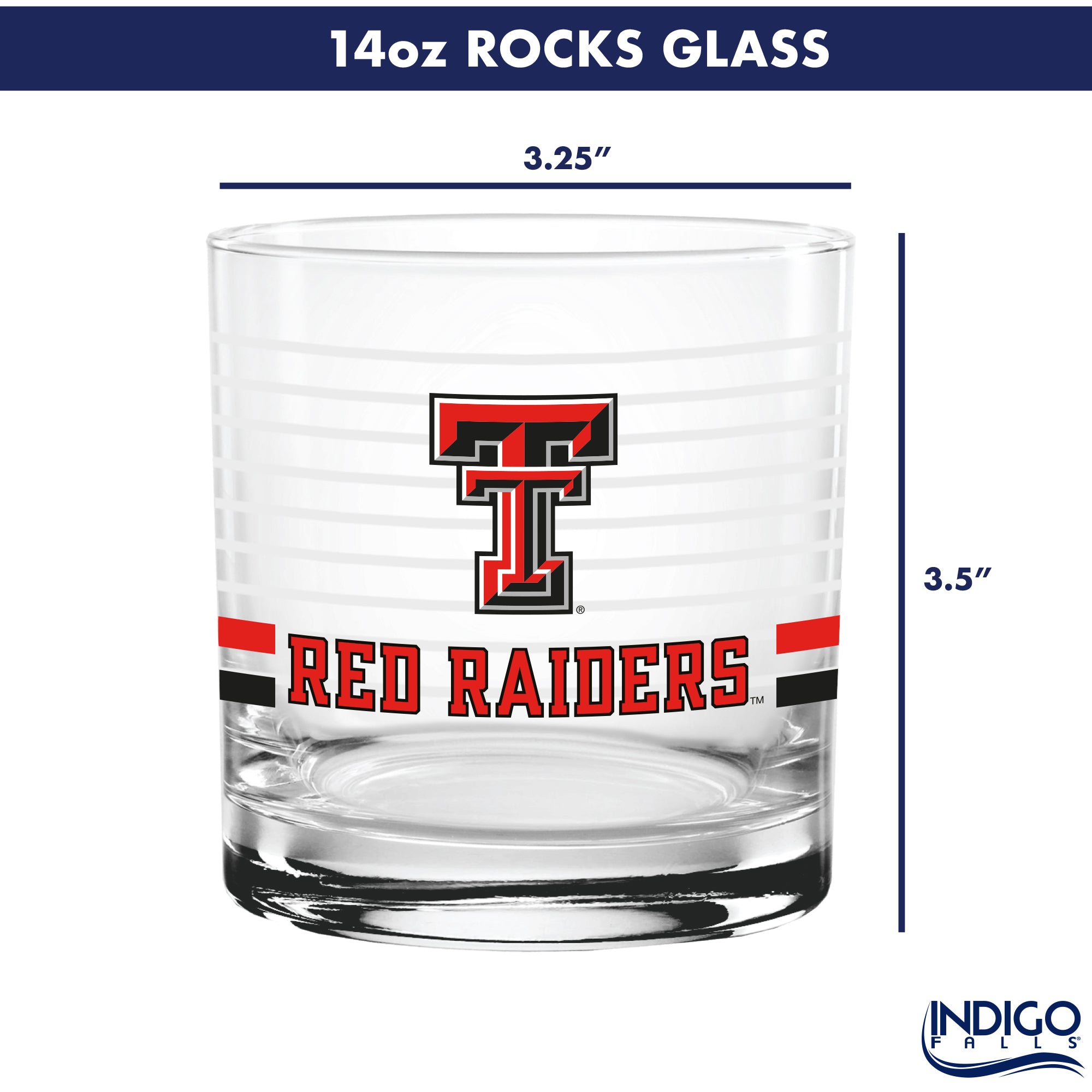 Set of 2 Texas Tech Red Raiders 14oz Ring Rocks Glasses